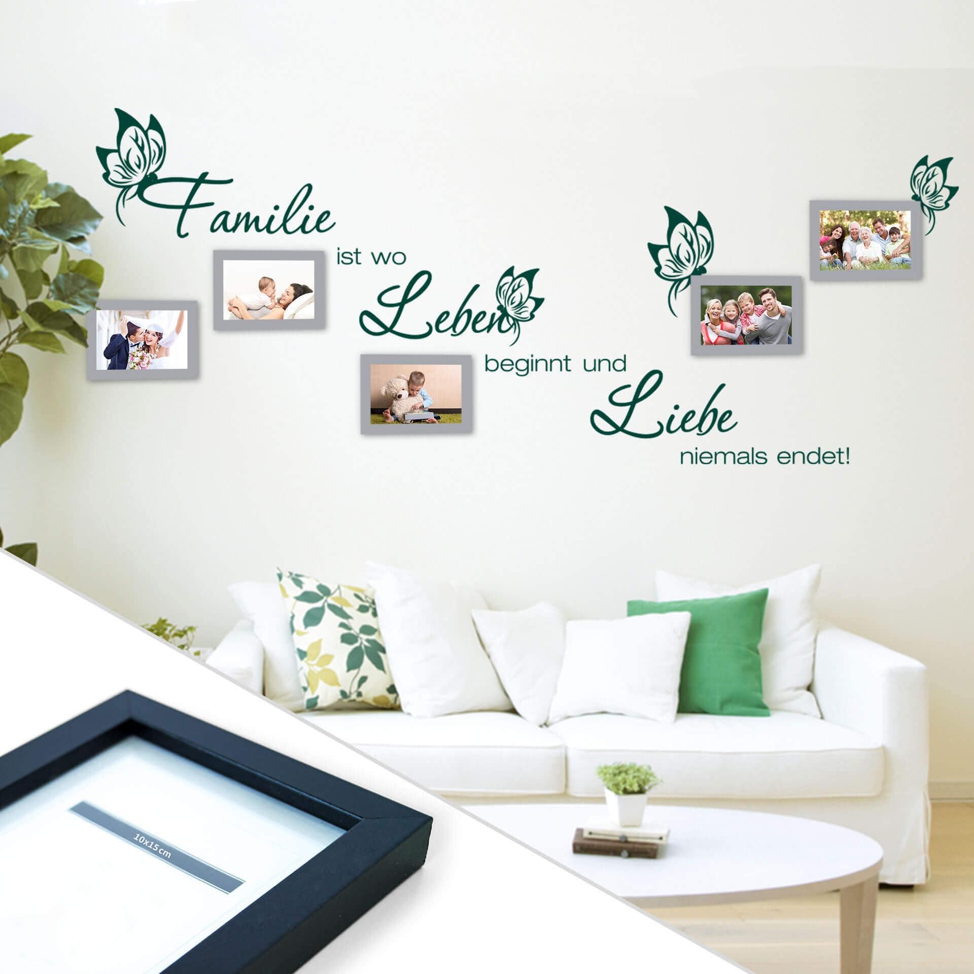Sticker mural - La famille, c'est où la vie commence... incl. 5 cadres photos