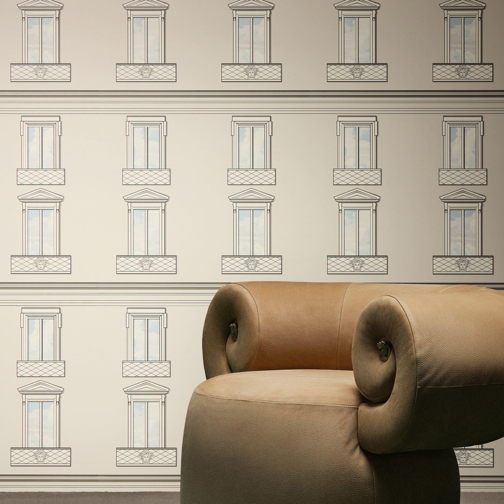 Versace Ikke-vævet tapet Palazzo No 12 vinduesfacade beige grå neo classic