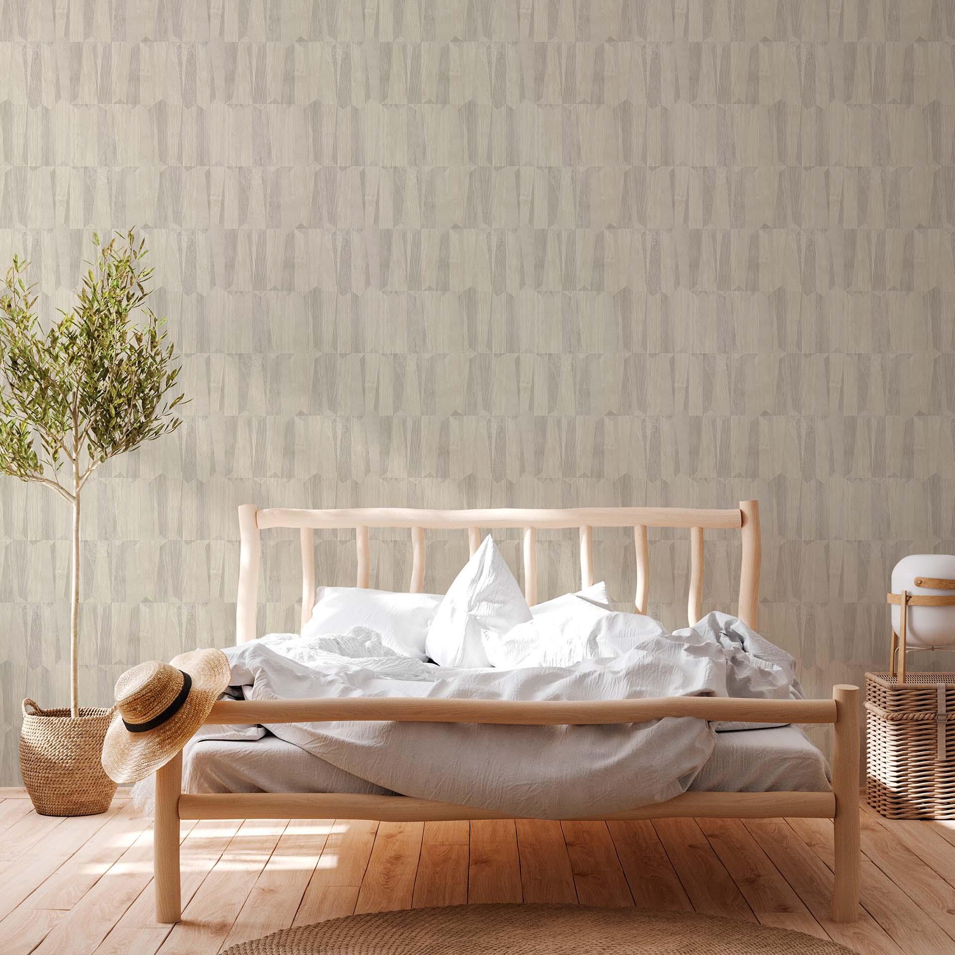 Papel pintado beige aspecto madera - Papel pintado moderno tejido-no tejido madera salón