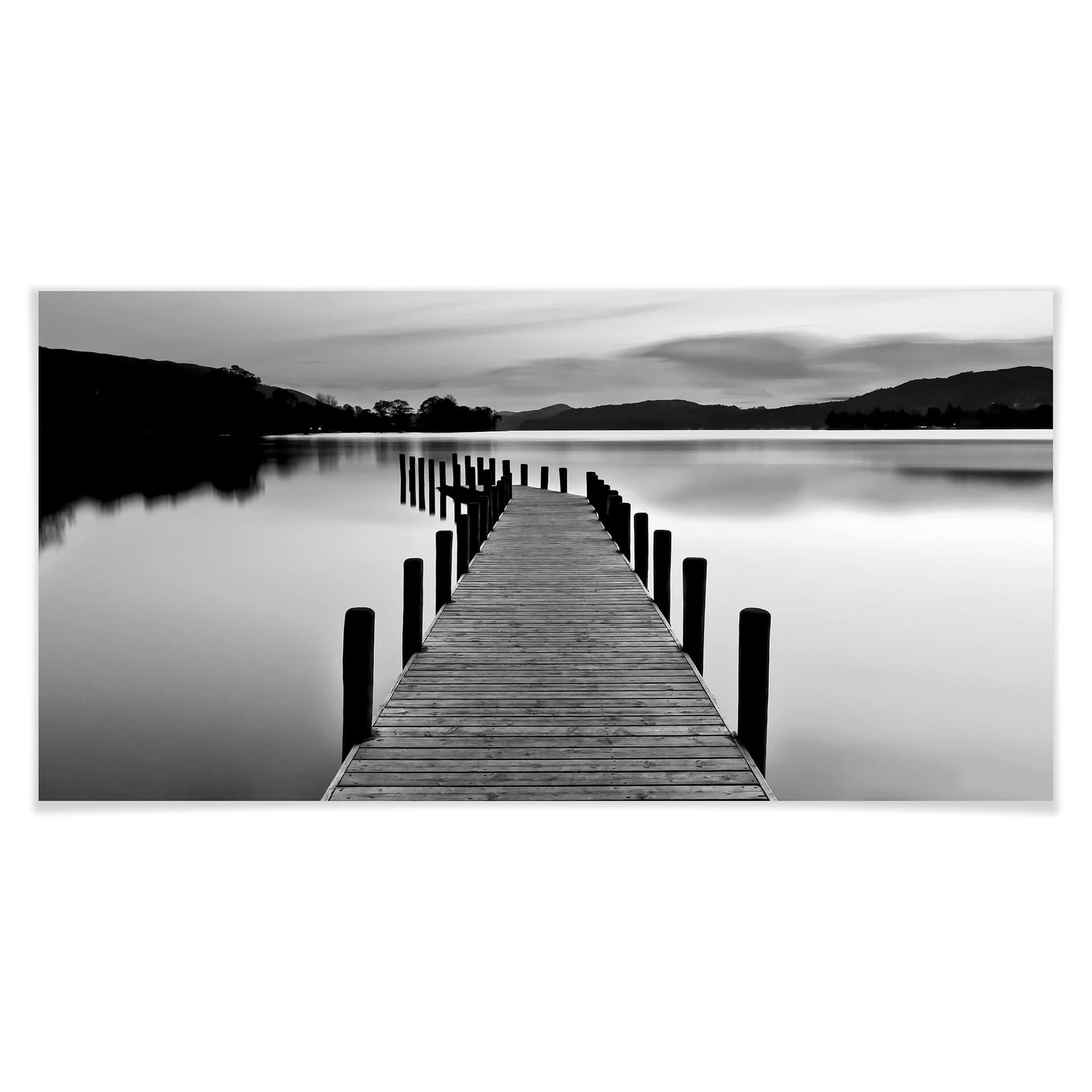 Póster panorama del lago - blanco/negro