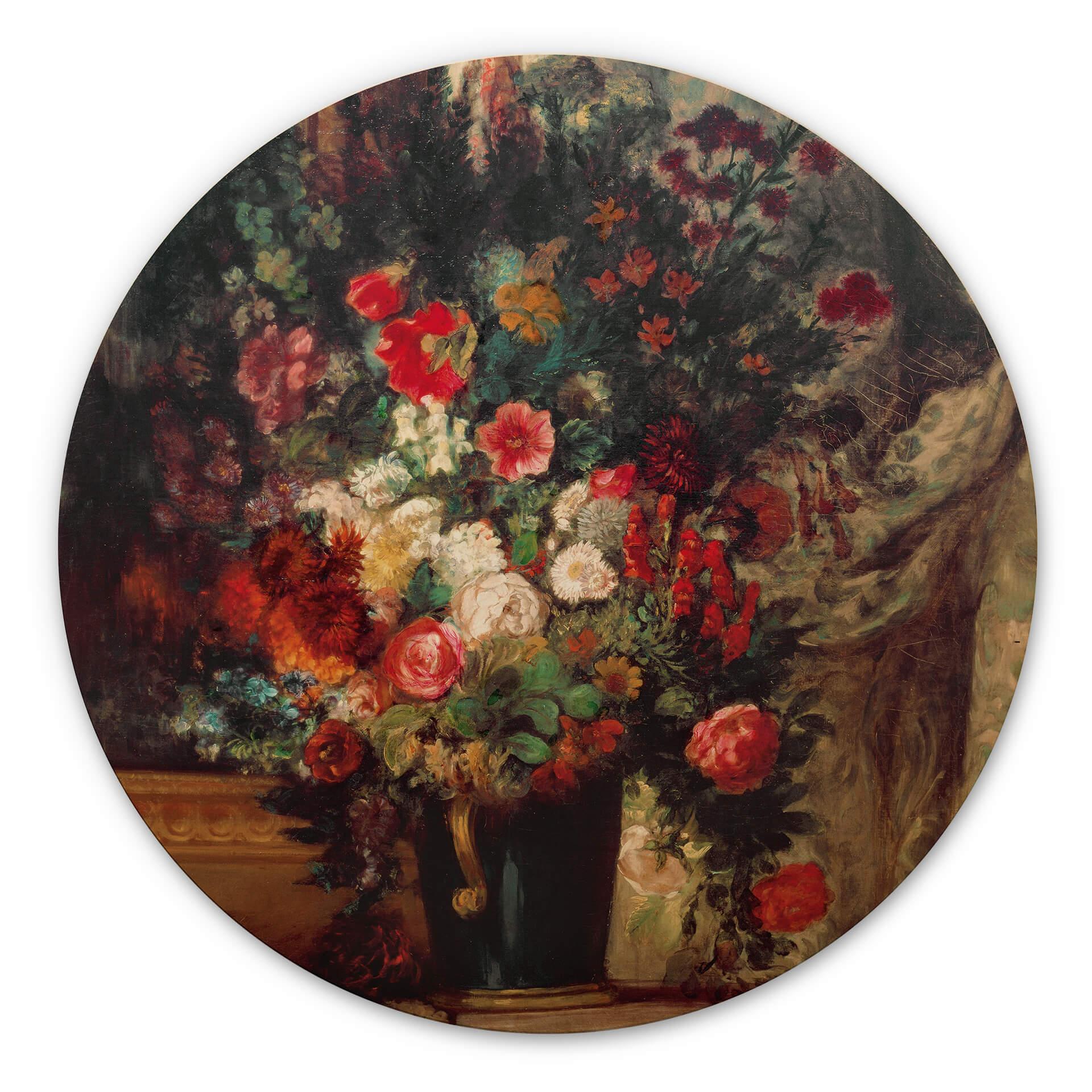 Cuadro de madera Delacroix - Jarrón con flores sobre una consola - Redondo