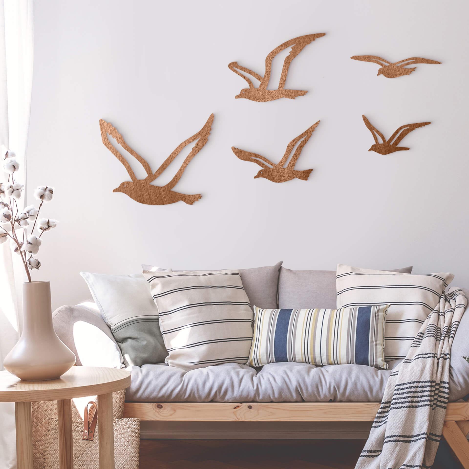 Decoración en madera pájaros gaviotas - madera de caoba (5 piezas)