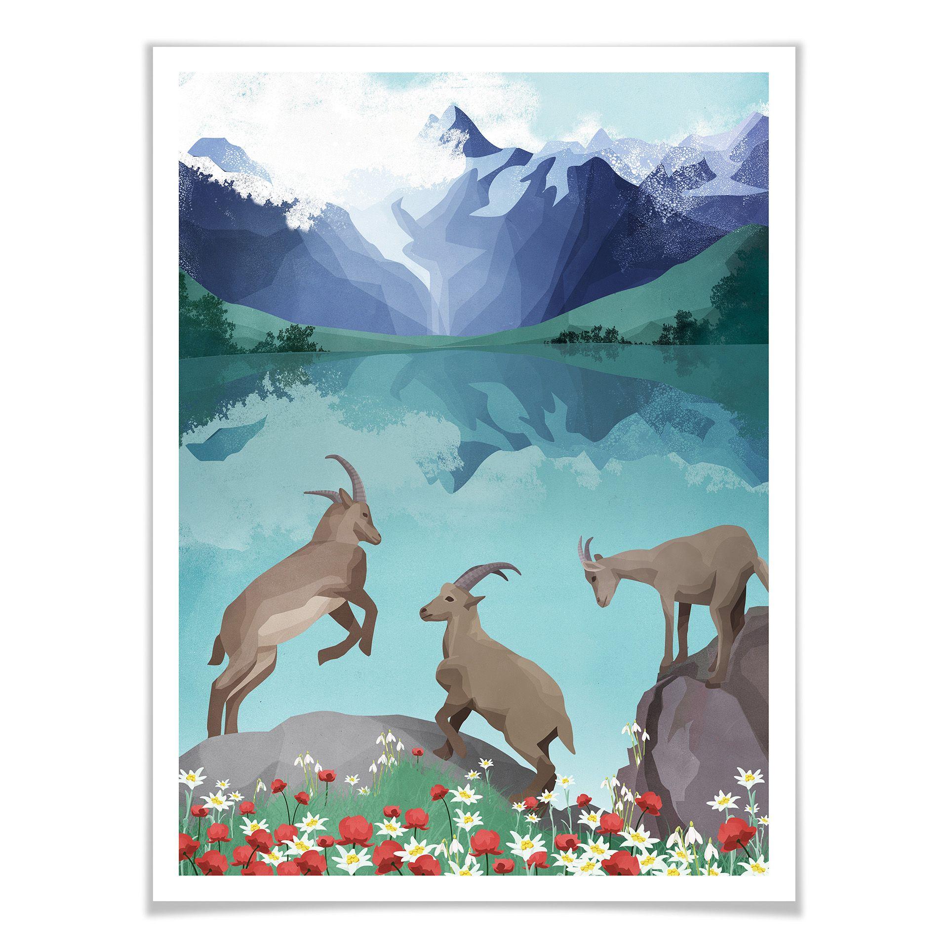 Póster Goed Blauw - Ibexes en las montañas