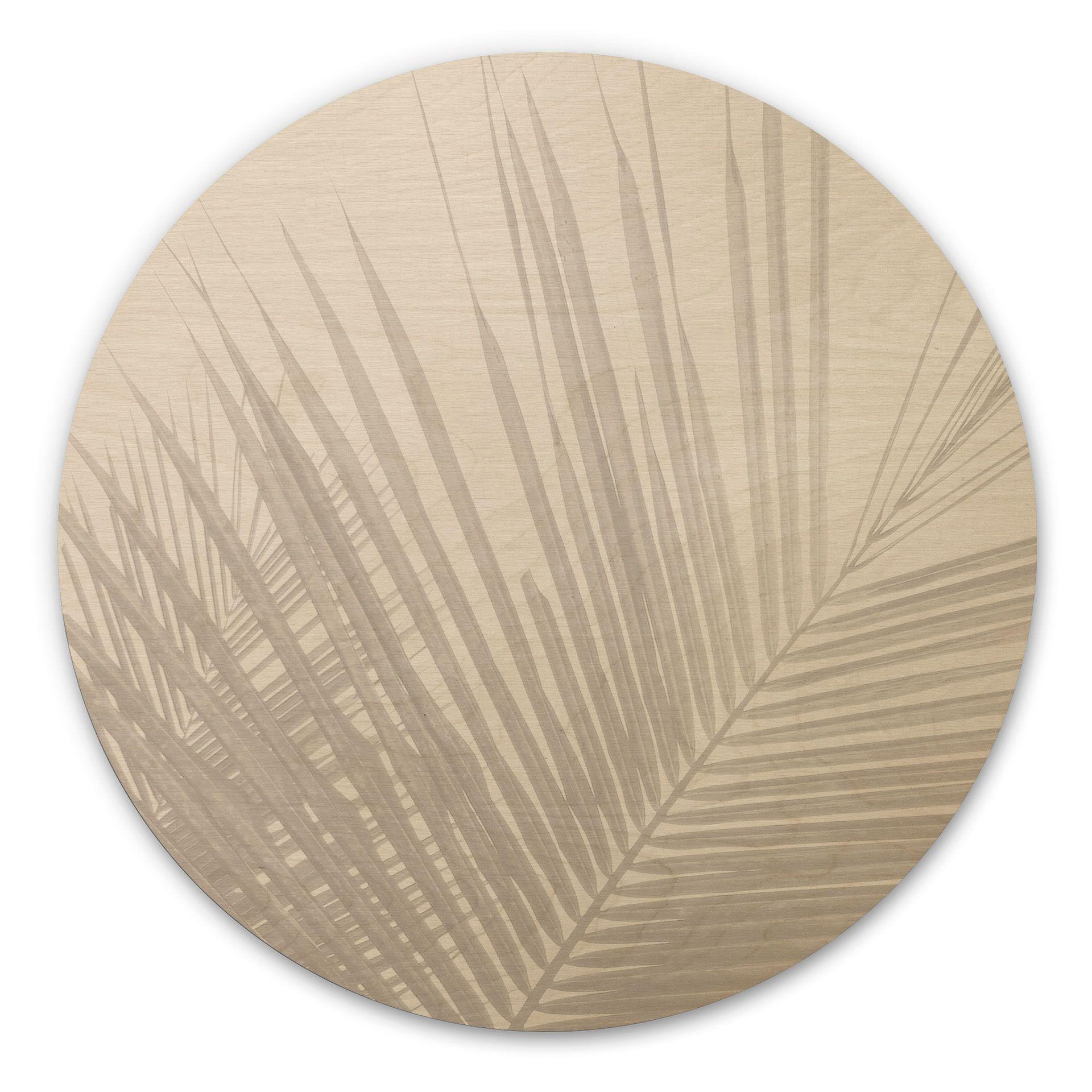 Cuadro de madera hojas de palmera con aspecto de lino - Bloomery Decor - Redondo