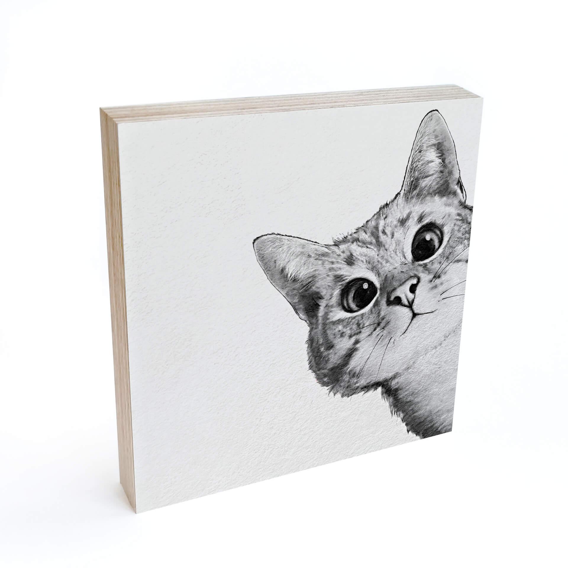 Billede af træ til at sætte op - Graves - Sneaky Cat - 15x15 cm