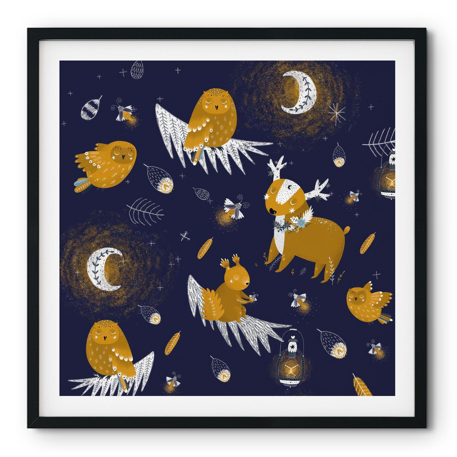 Póster animales del bosque de noche - UN Designs