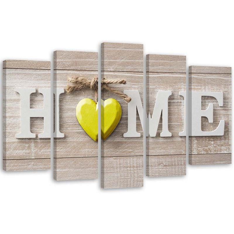 5 stykke lærred print Home House hjerte træ brædder