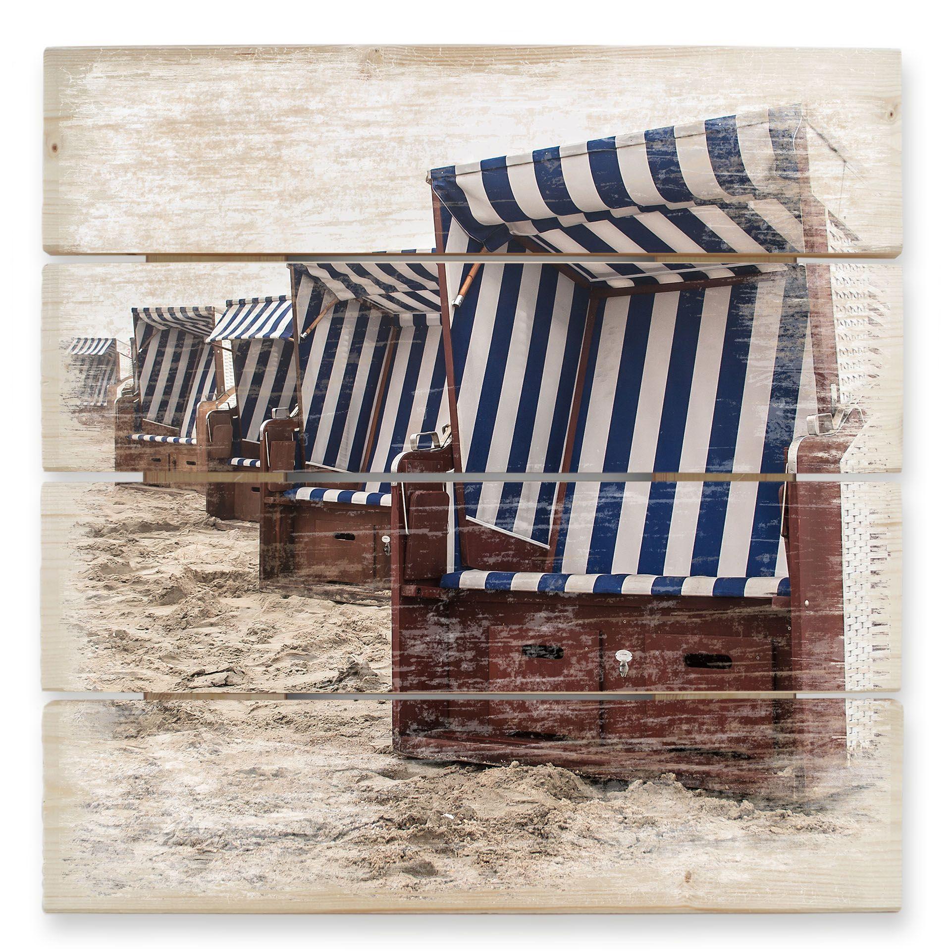 Cuadro de madera silla de playa en Norderney - 40x41,5 cm