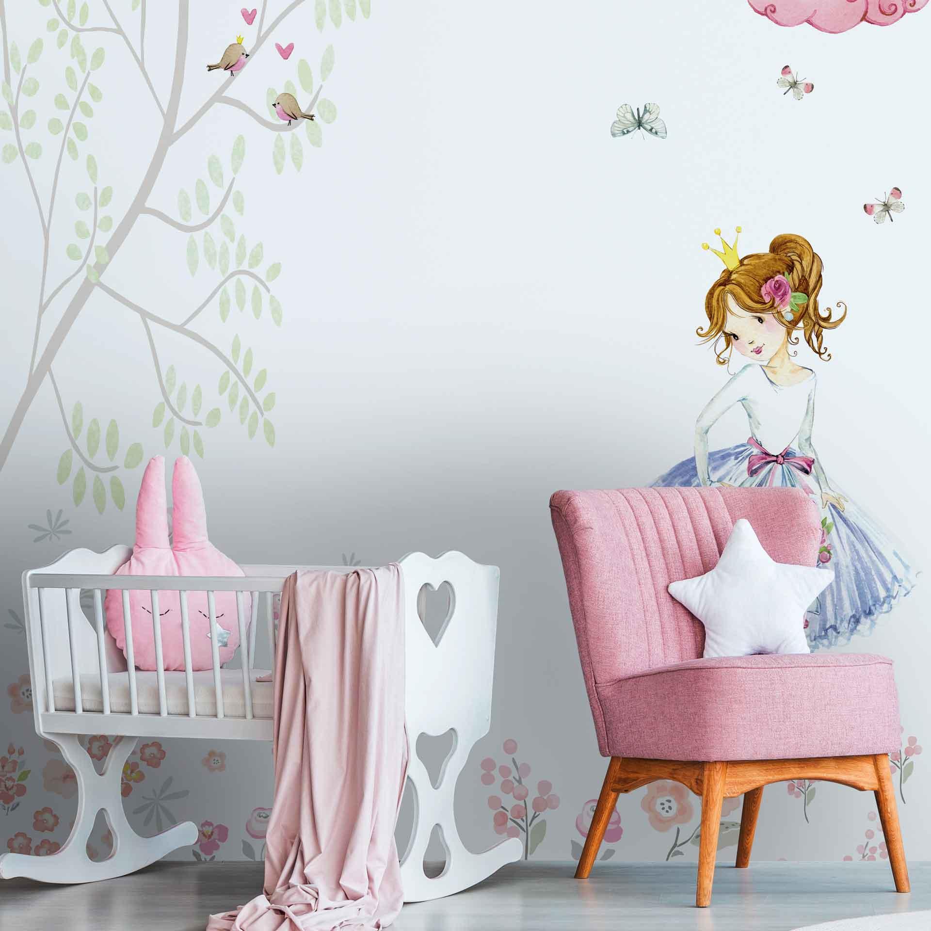 PrincessCastle hvid pink - non-woven tapet Designwalls 2 - 2,55 x 3,5 m