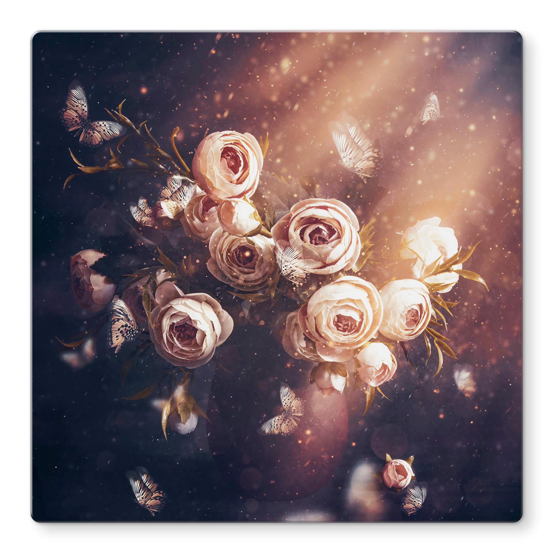 Tableau sur verre Kiral - Le bouquet de roses - Carré