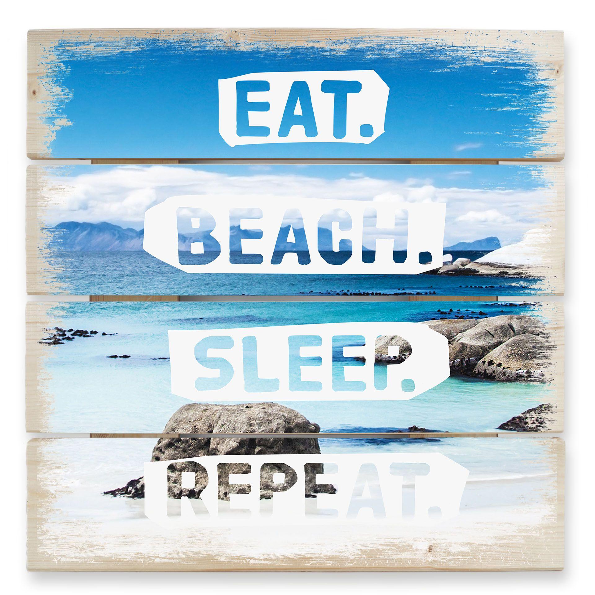 Cuadro de madera Comer. Playa. Dormir. Repetir. - 40x41,5 cm