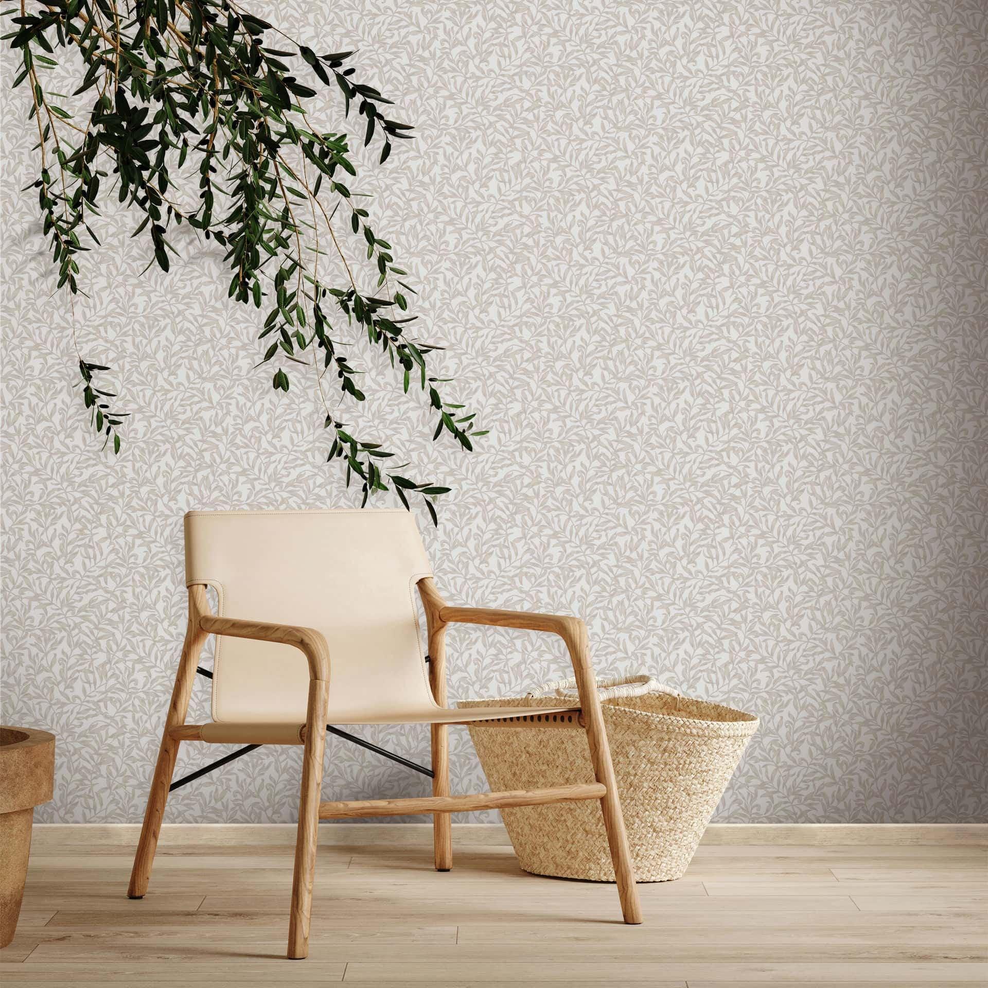 Ikke-vævet tapet blade, bladmotiv blomstret natur i beige