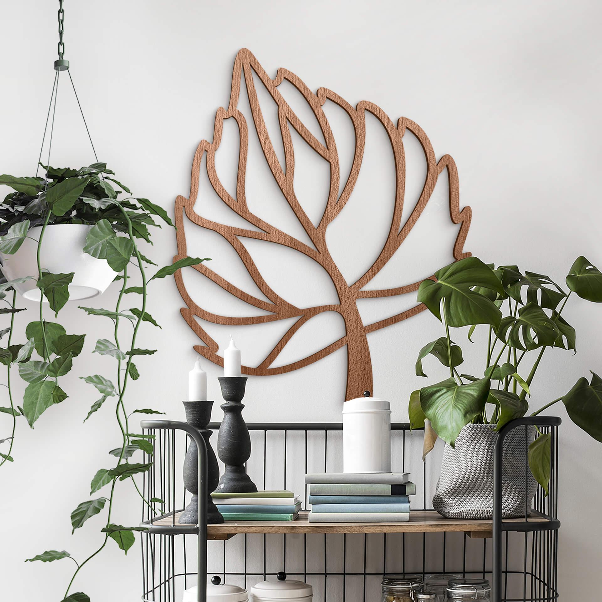 Decoración en madera caoba - hoja de abedul curvada