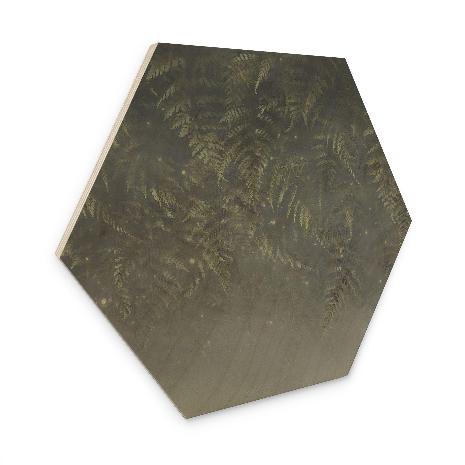 Houten Wanddecoratie met zeshoekige varen in het nevelwoud in groen - Ms Tiff