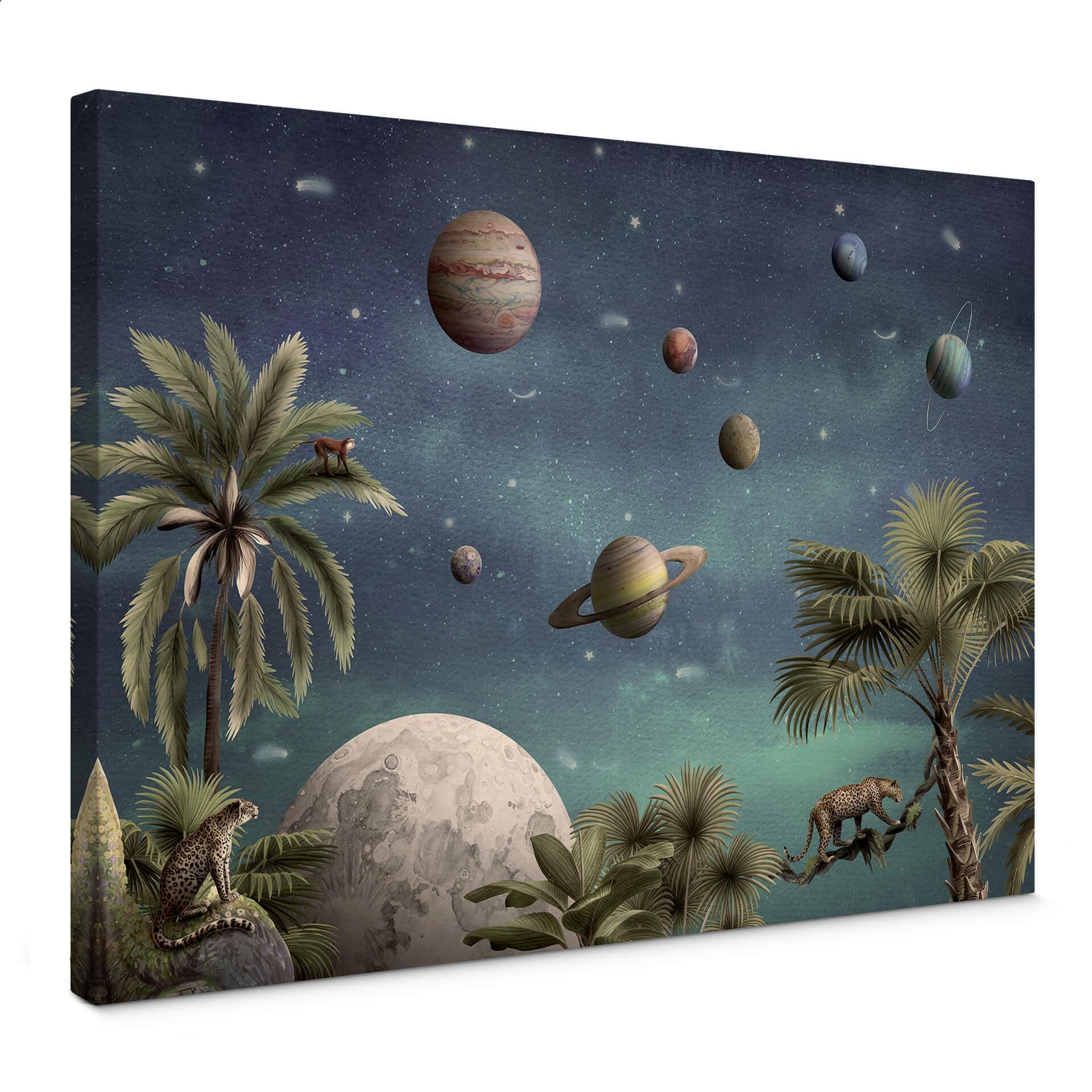 Lienzo Kikki Belle - Mundo de fantasía tropical con planetas y palmeras