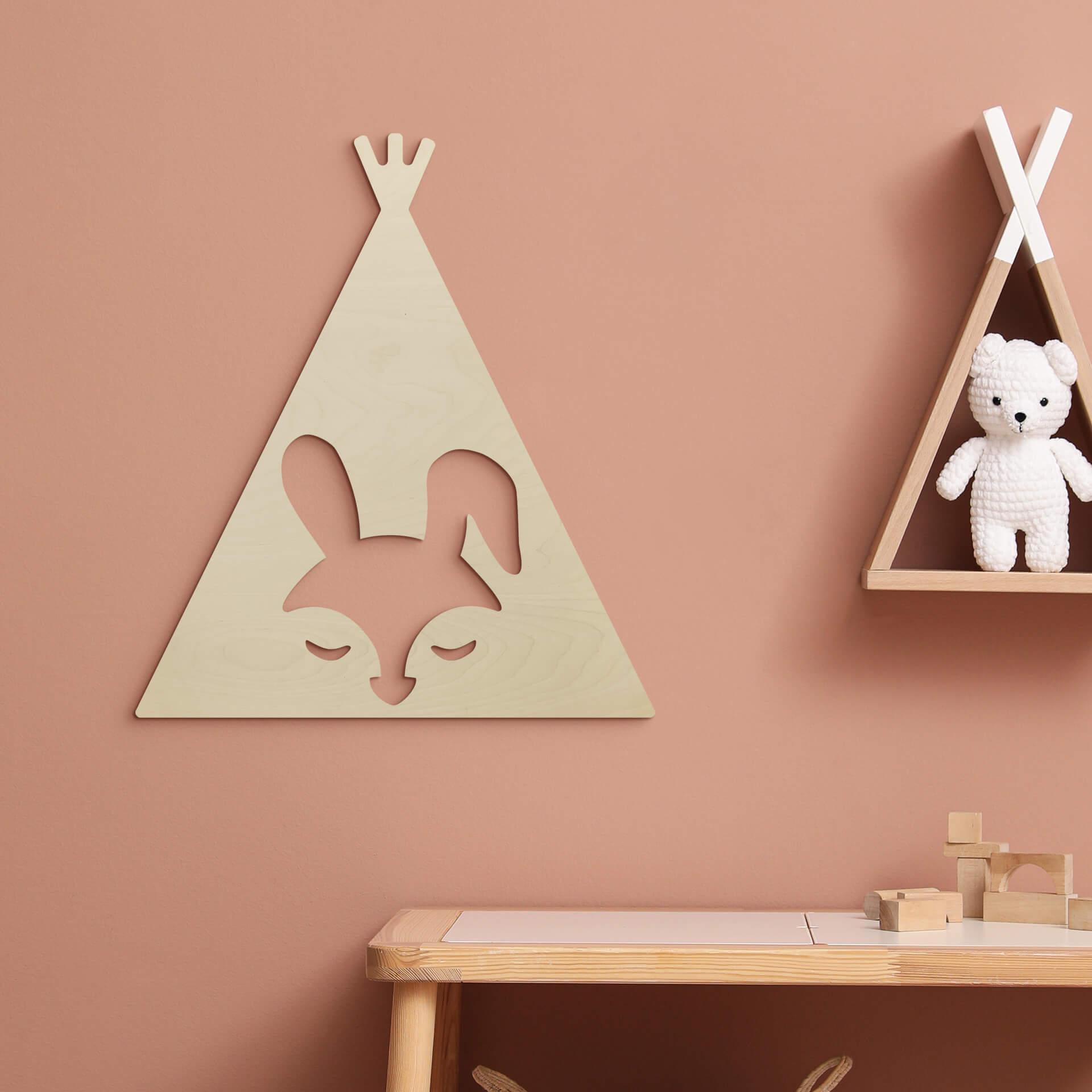 Decoración en madera álamo - tipi - conejo