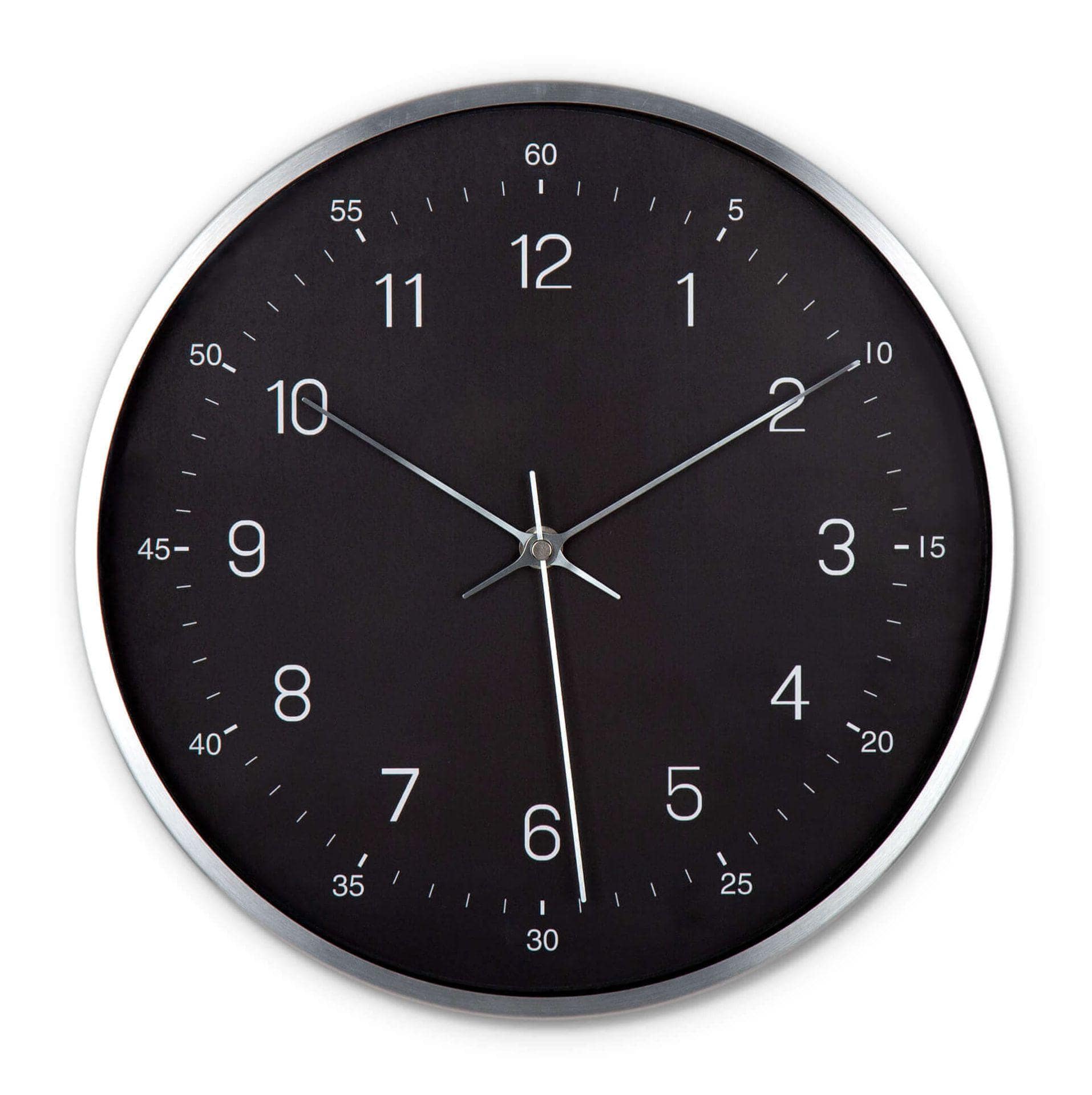 Moderne Wanduhr in Schwarz-Silber-Optik Ø30 cm