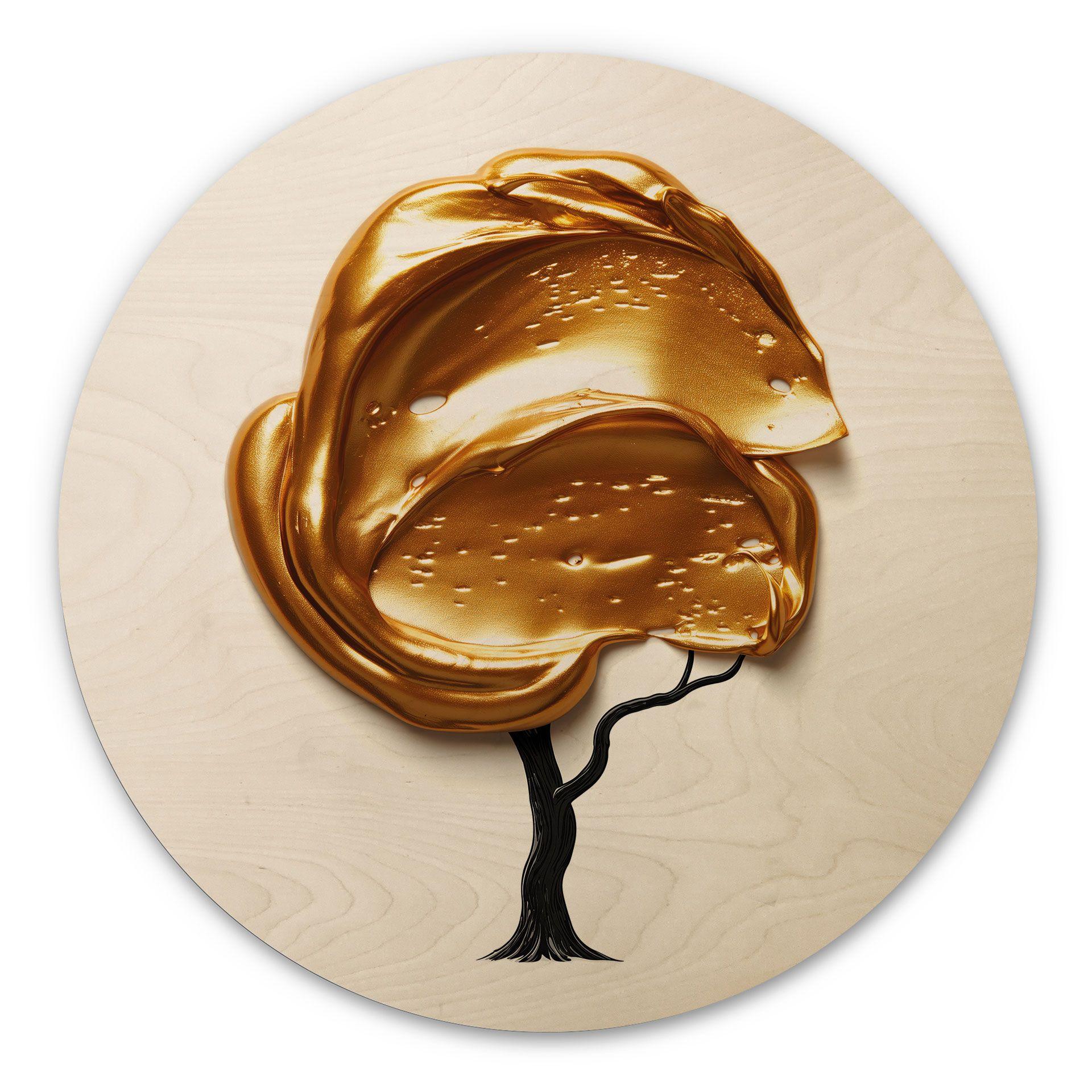 Cuadro de madera con corona 3D dorada - Mielu - Redondo
