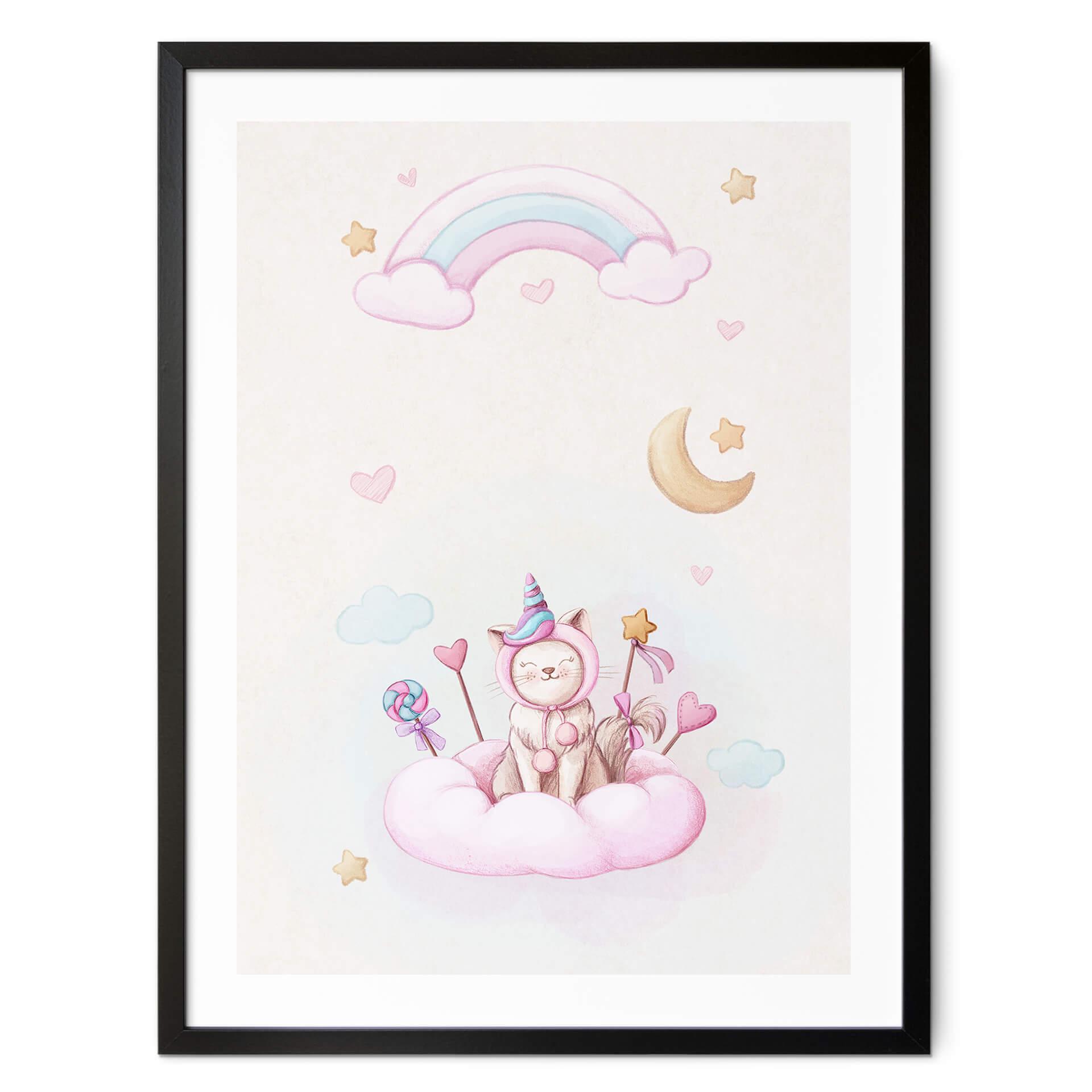 Póster tailandés - Gatito unicornio en la nube de azúcar