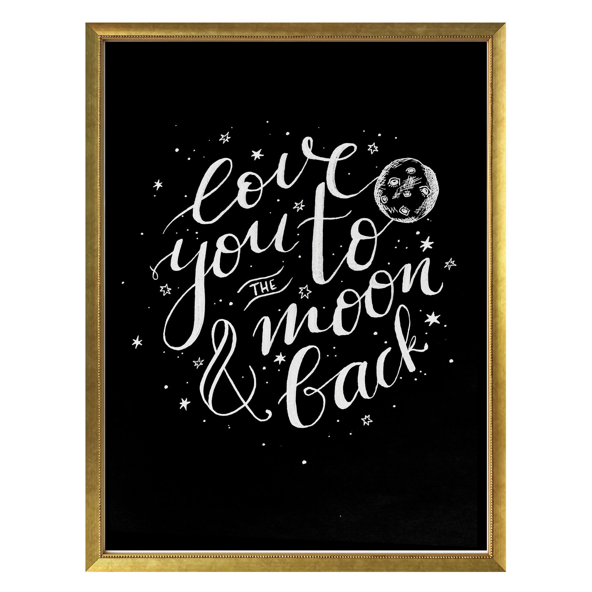 Póster Love you to the moon and back - handlettering - negativo negro