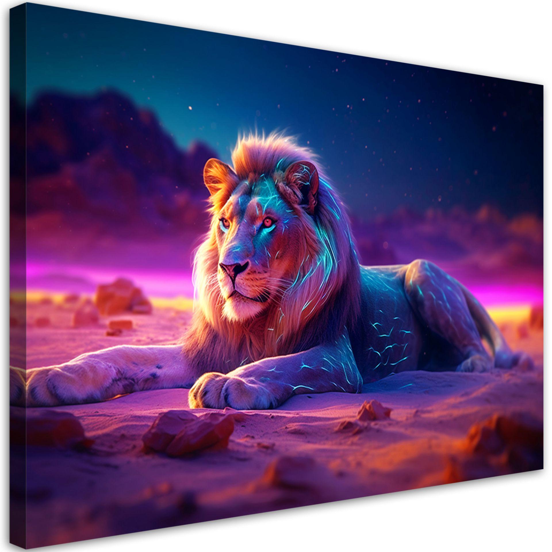 Canvas print løve natur dyr neon