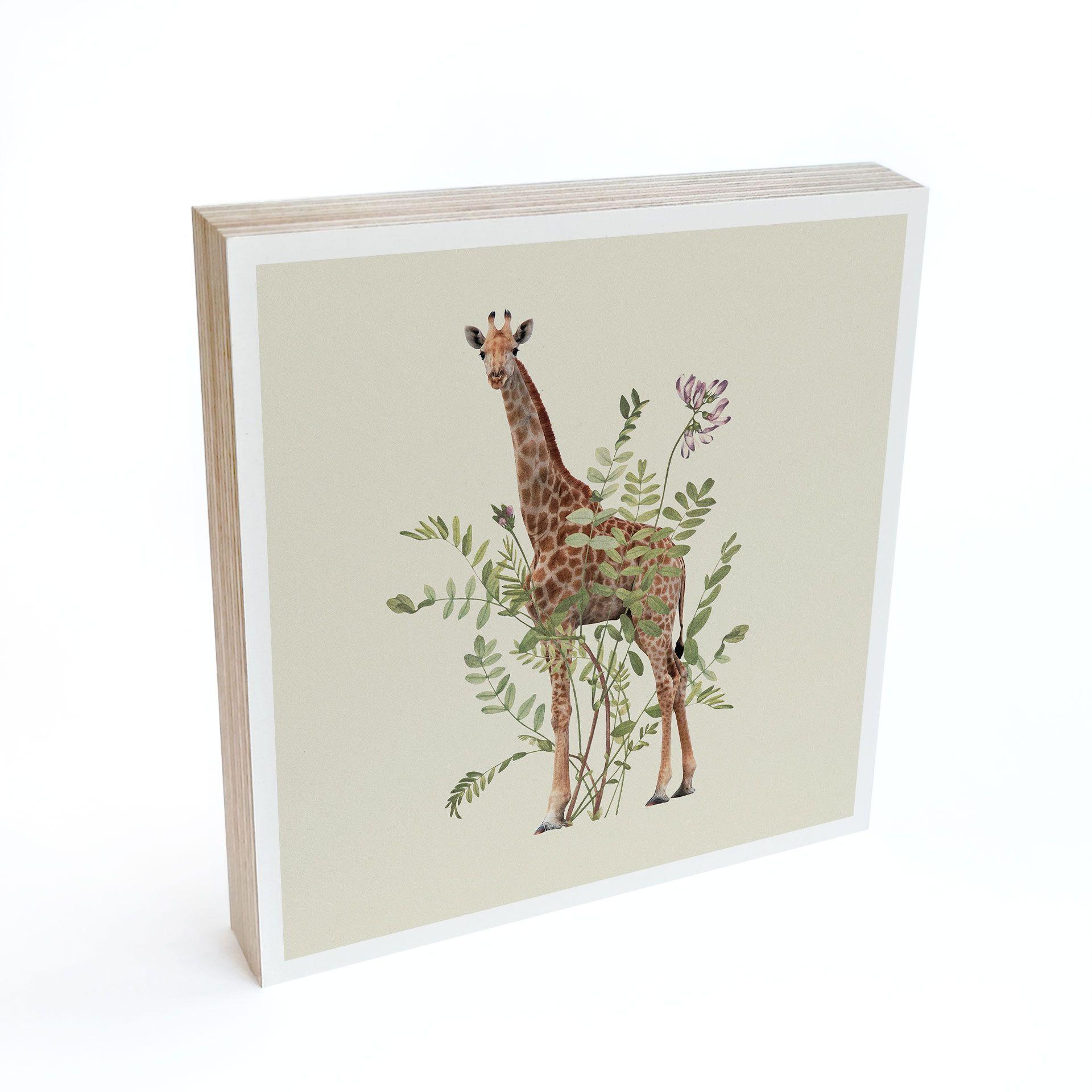 Træ dekoration blok Blomstret giraf - Frida Floral Studio