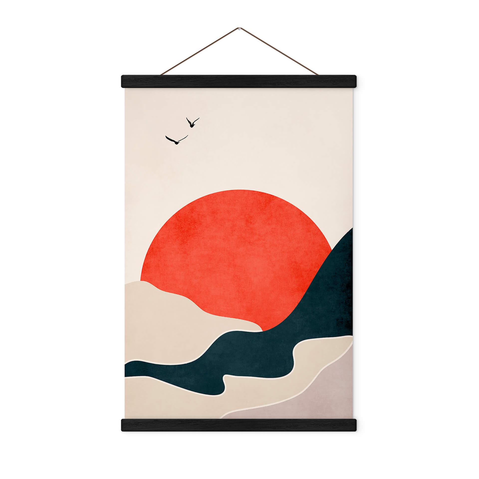 Póster de tela Amanecer en el paisaje con palomas - Kubistika