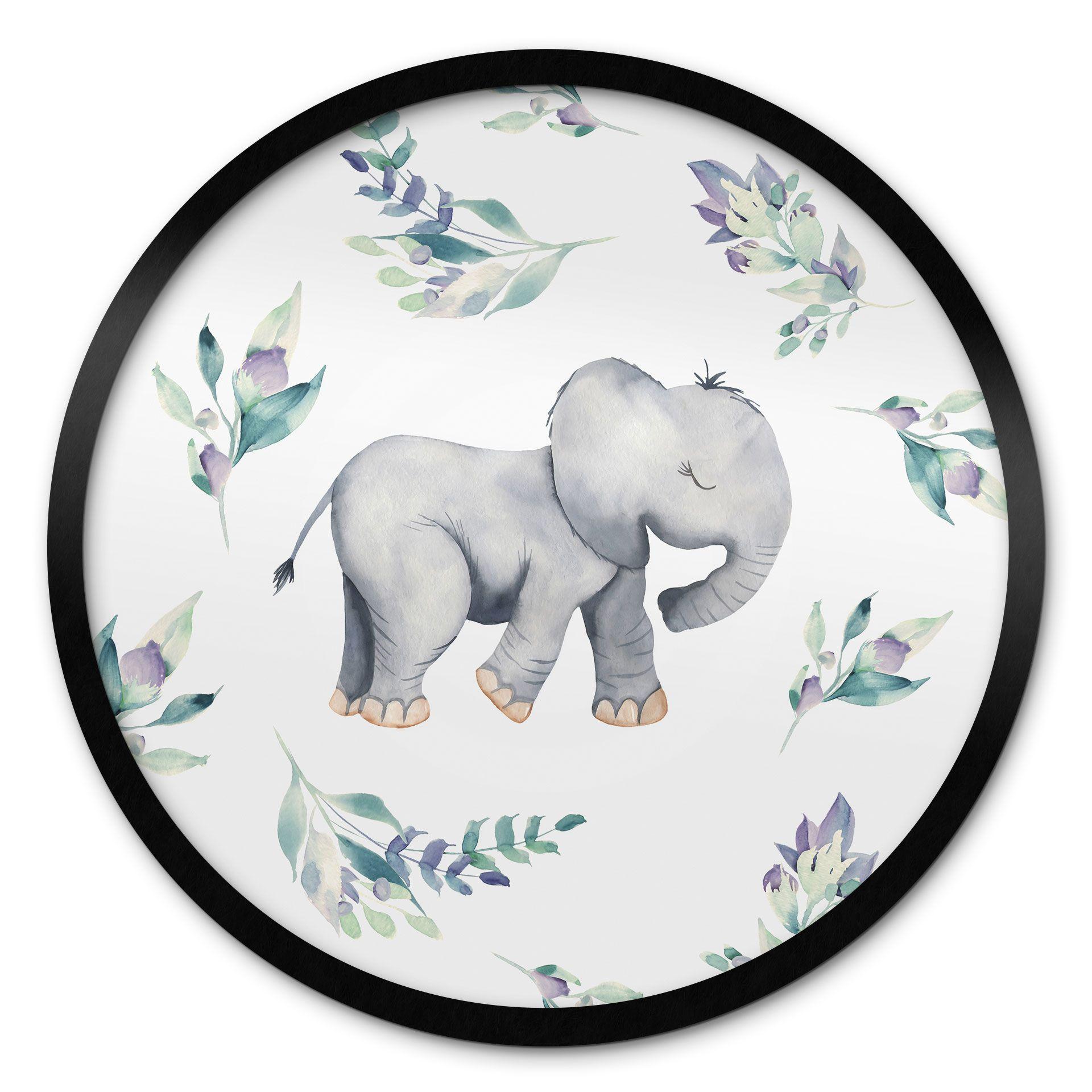 Póster Lindo bebé elefante entre ramas boho - Diseños ONU - Redondo