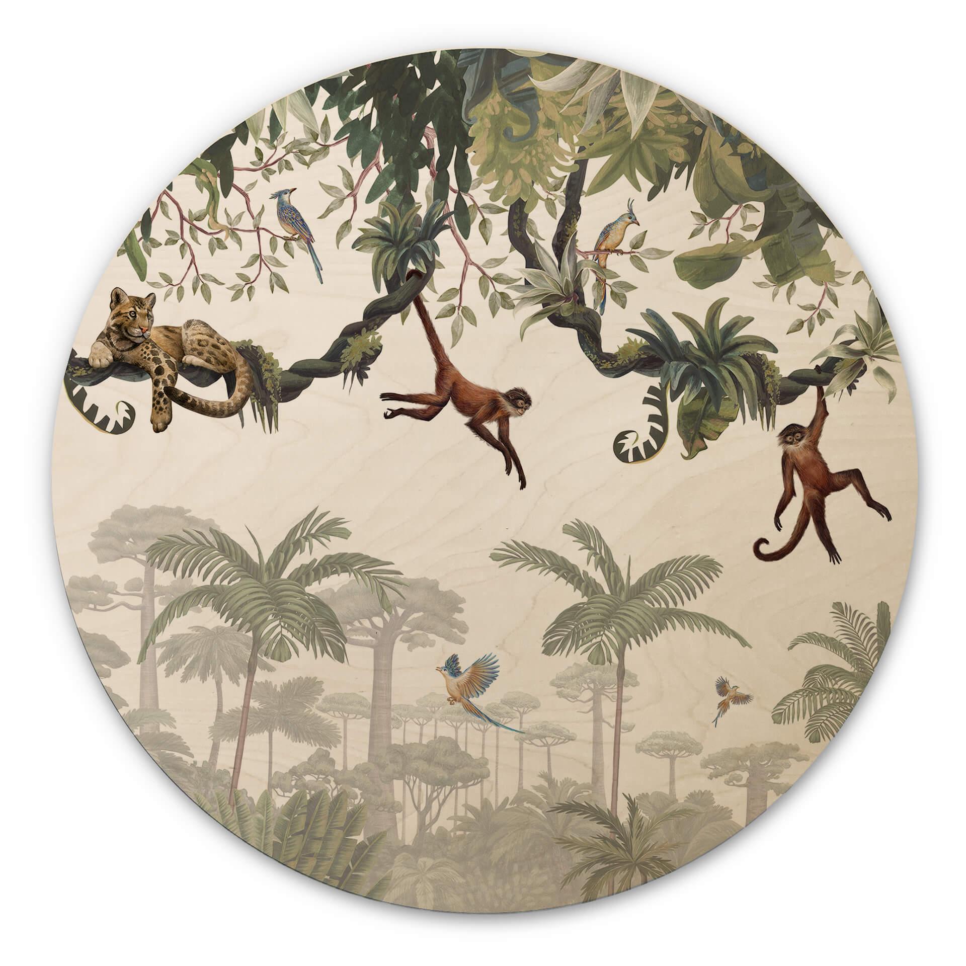 Cuadro de madera para habitación infantil Kikki Belle - Cheeky monkeys - Redondo