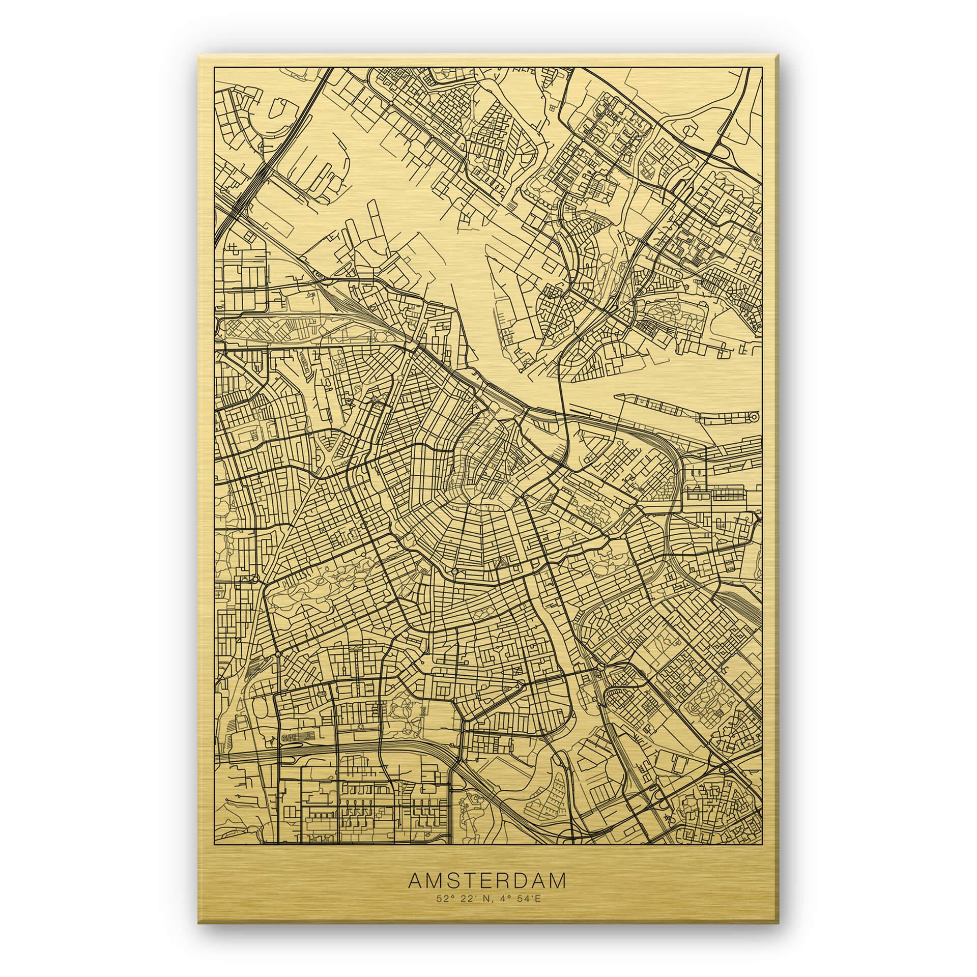 Alu-Dibond goud effect - Plattegrond Amsterdam