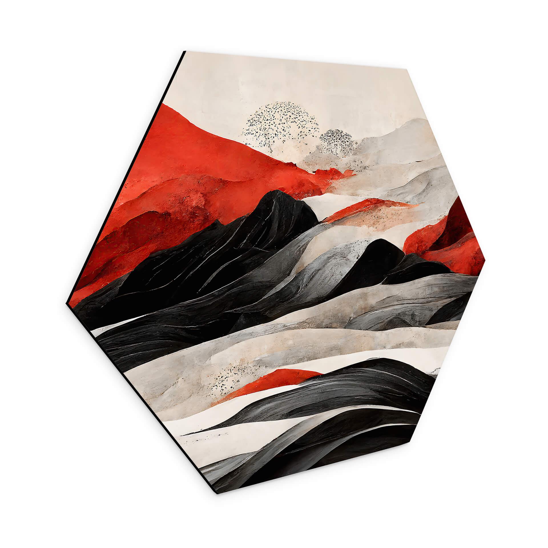 Hexagon Dibond Treechild - Red Mountains in Japan