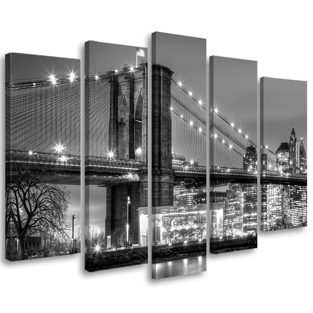 Lærredstryk 5 stykker, Manhattan Bridge New York