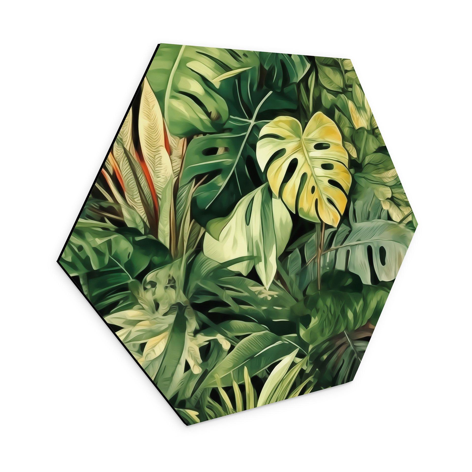 Sekskantet Billede af jungleplanter - Jaszke - Alu-Dibond