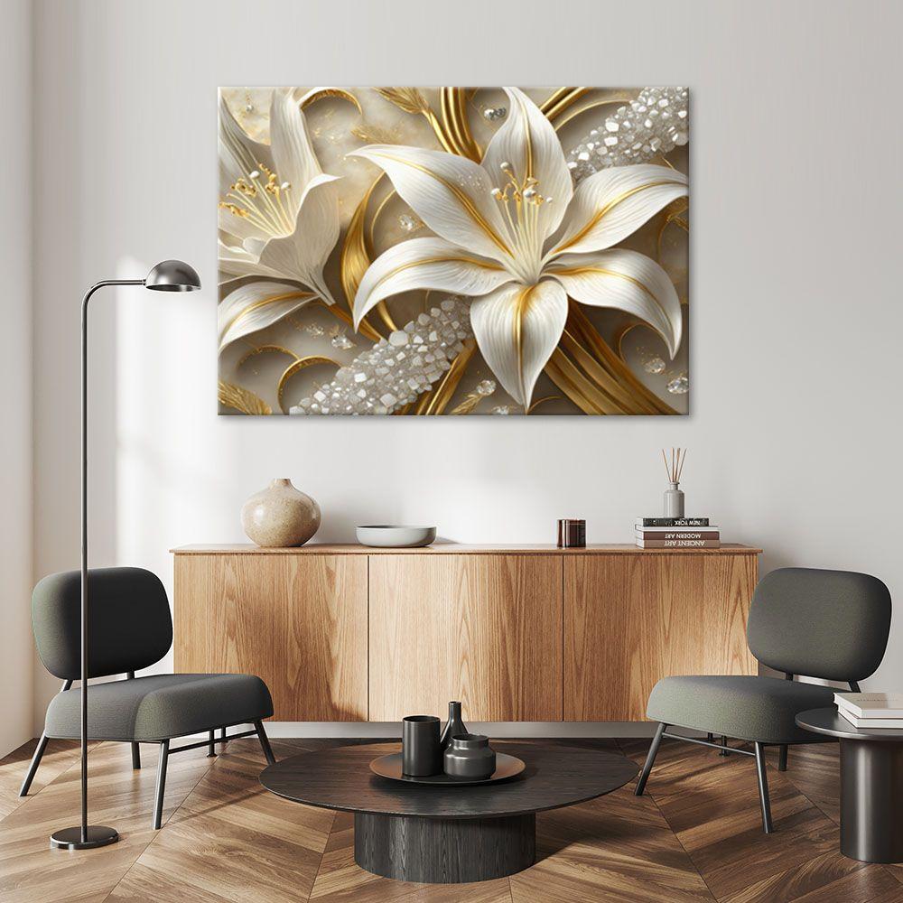 Canvasbillede, liljer glamour guld
