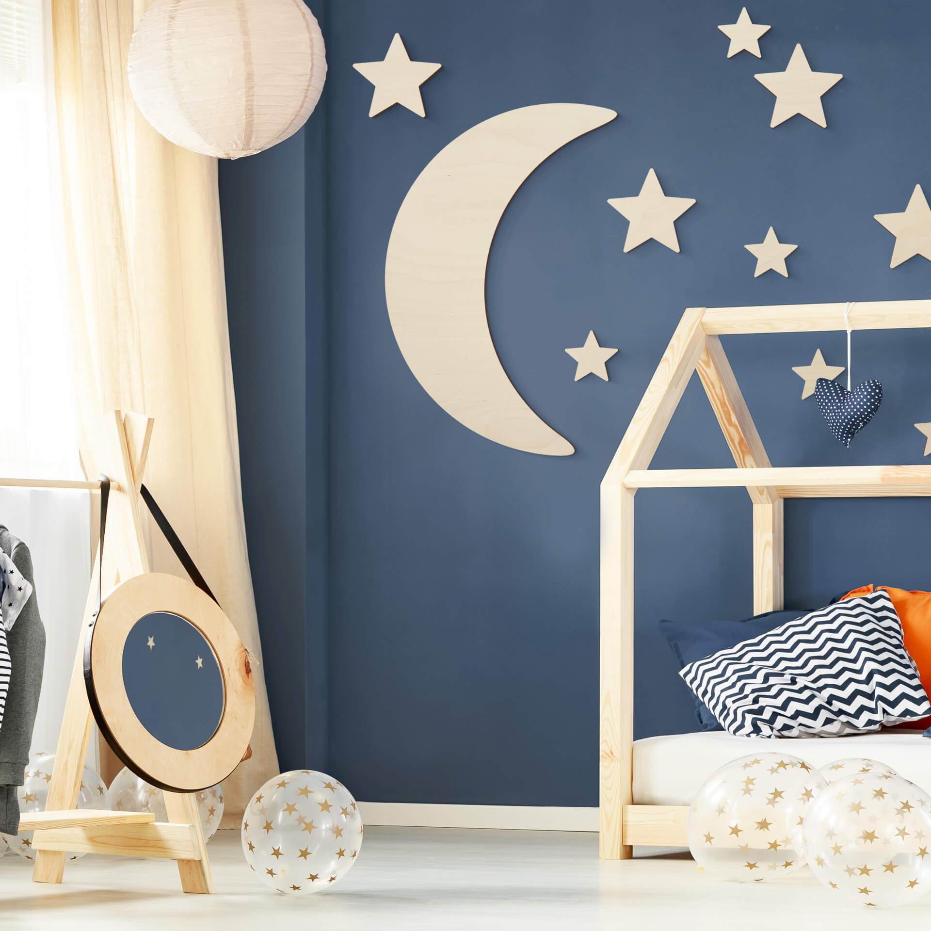 Decoración en madera de álamo - luna y estrellas