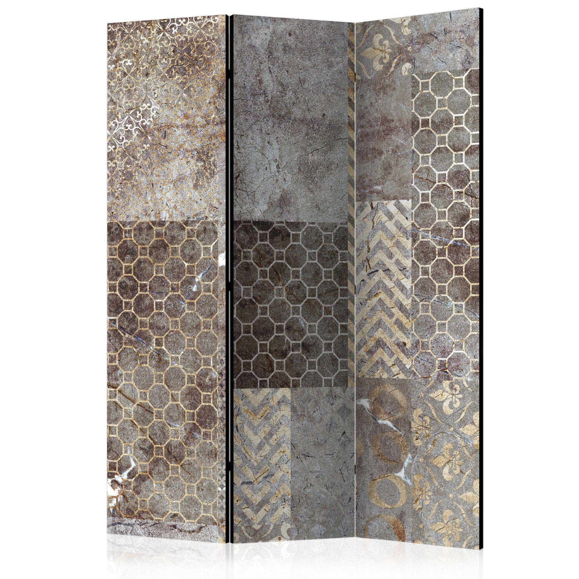 Screen room divider - Geometriske teksturer, 3-delt - 135x172 cm