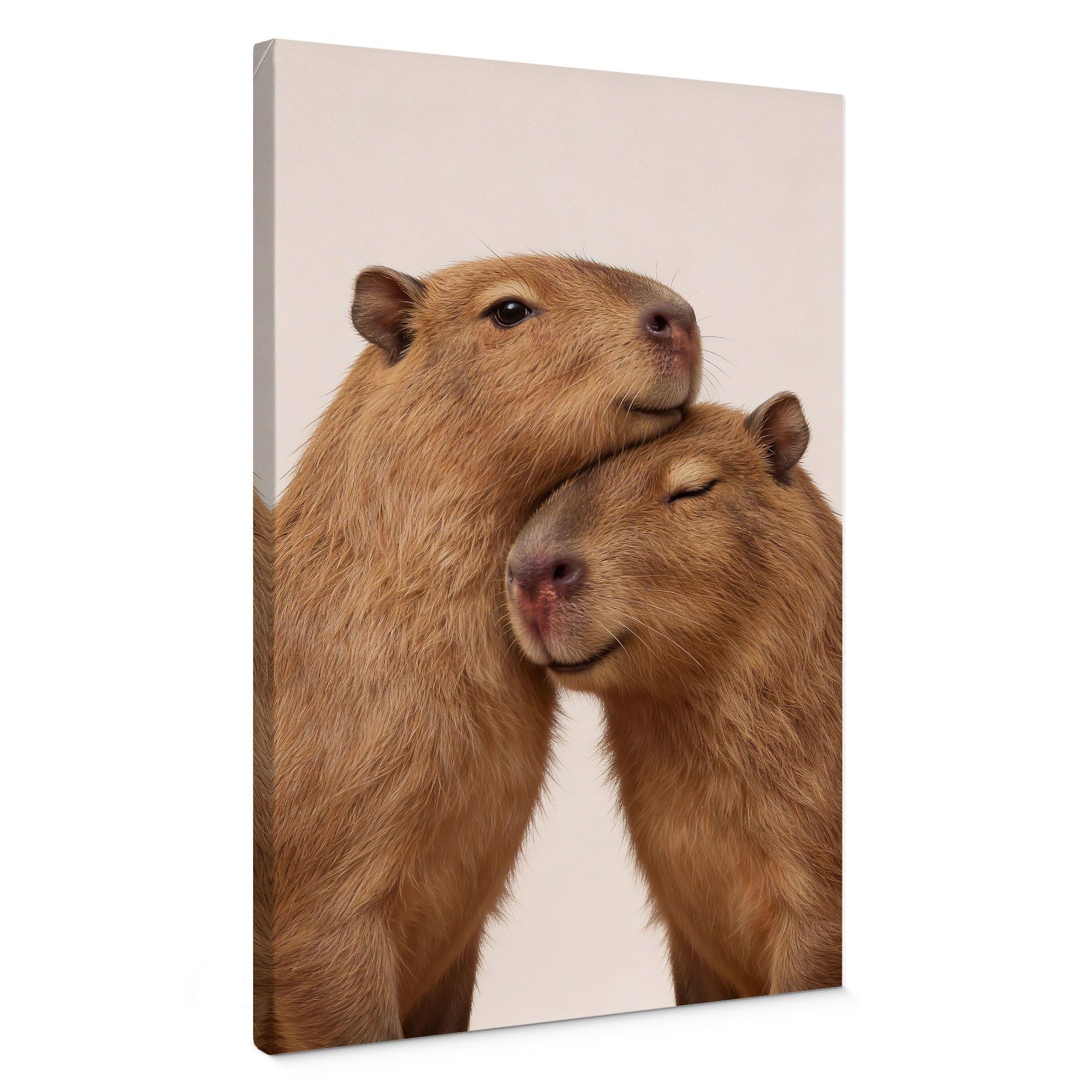 Canvasbillede Kælende capybara-par