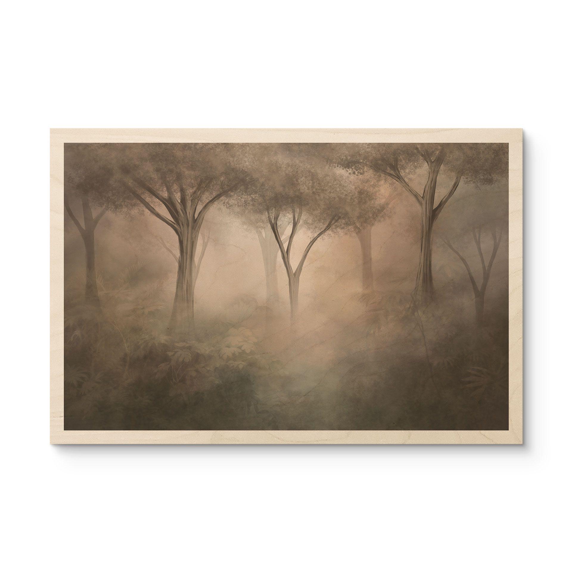 Houten Wanddecoratie bosmagie in de ochtendnevel beige - Ms Tiff