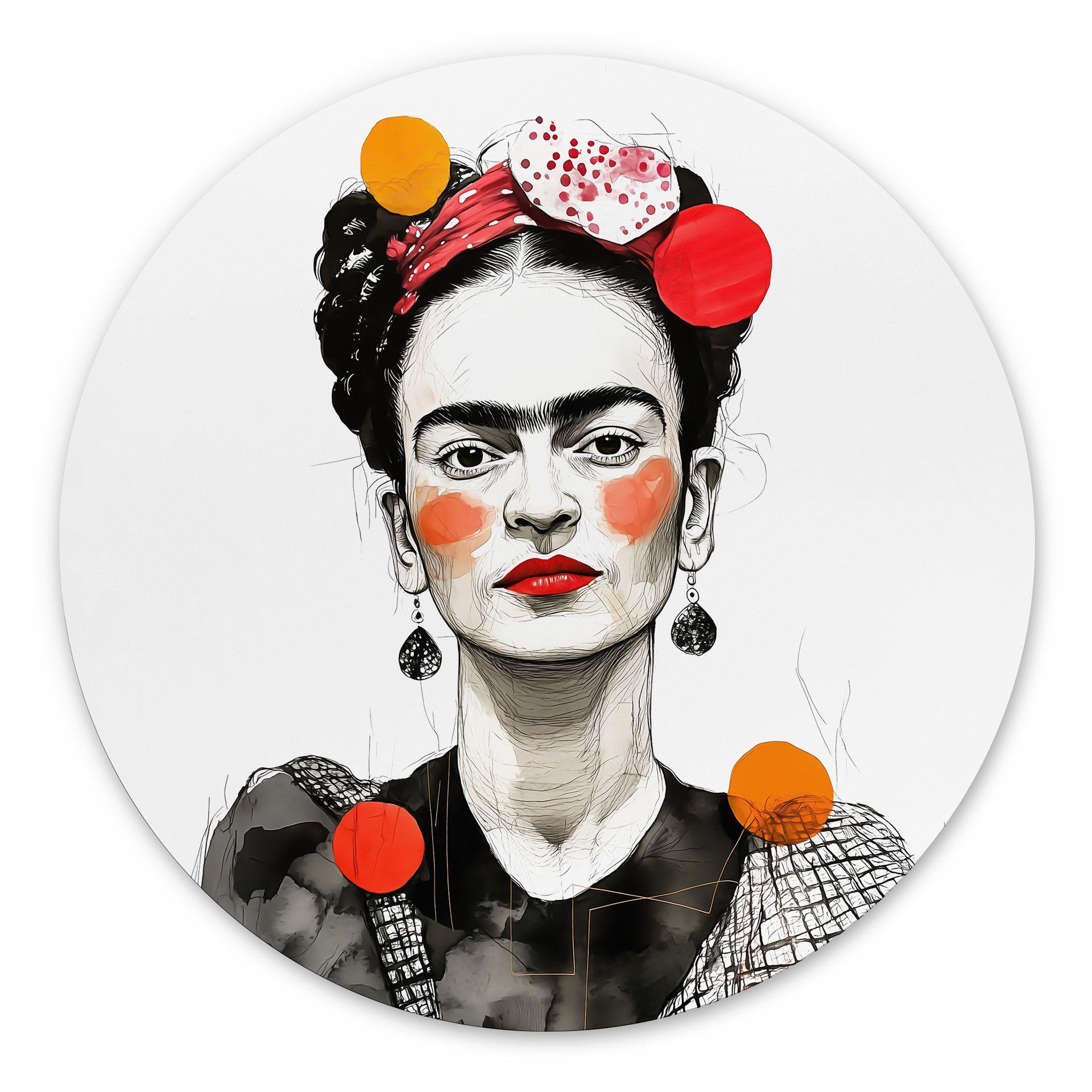 Billede Frida Kahlo pop art-portræt - Jaszke - rund – print på aluminium (Alu-Dibond)