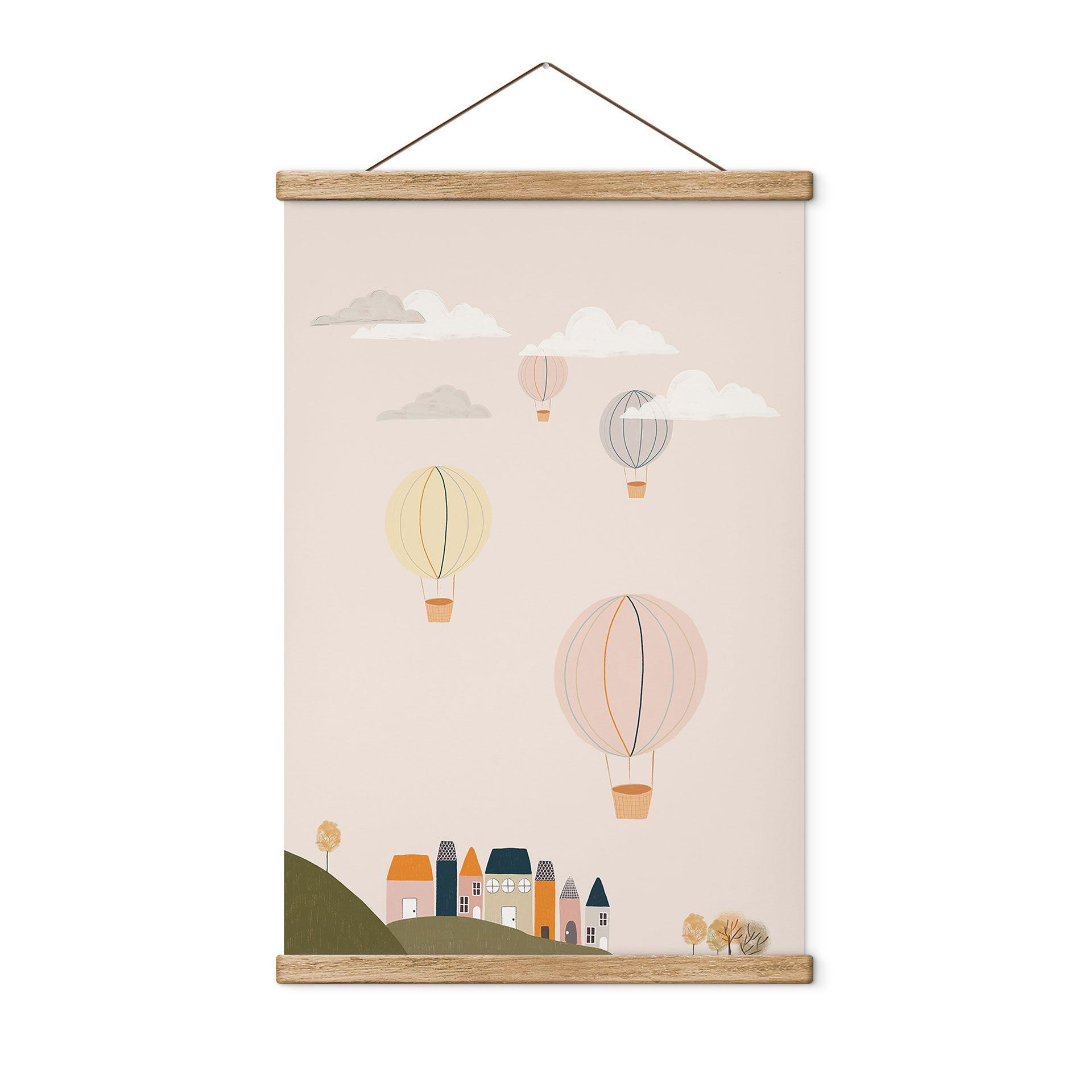 Póster de tela Globos aerostáticos de colores en el cielo - Lisboa