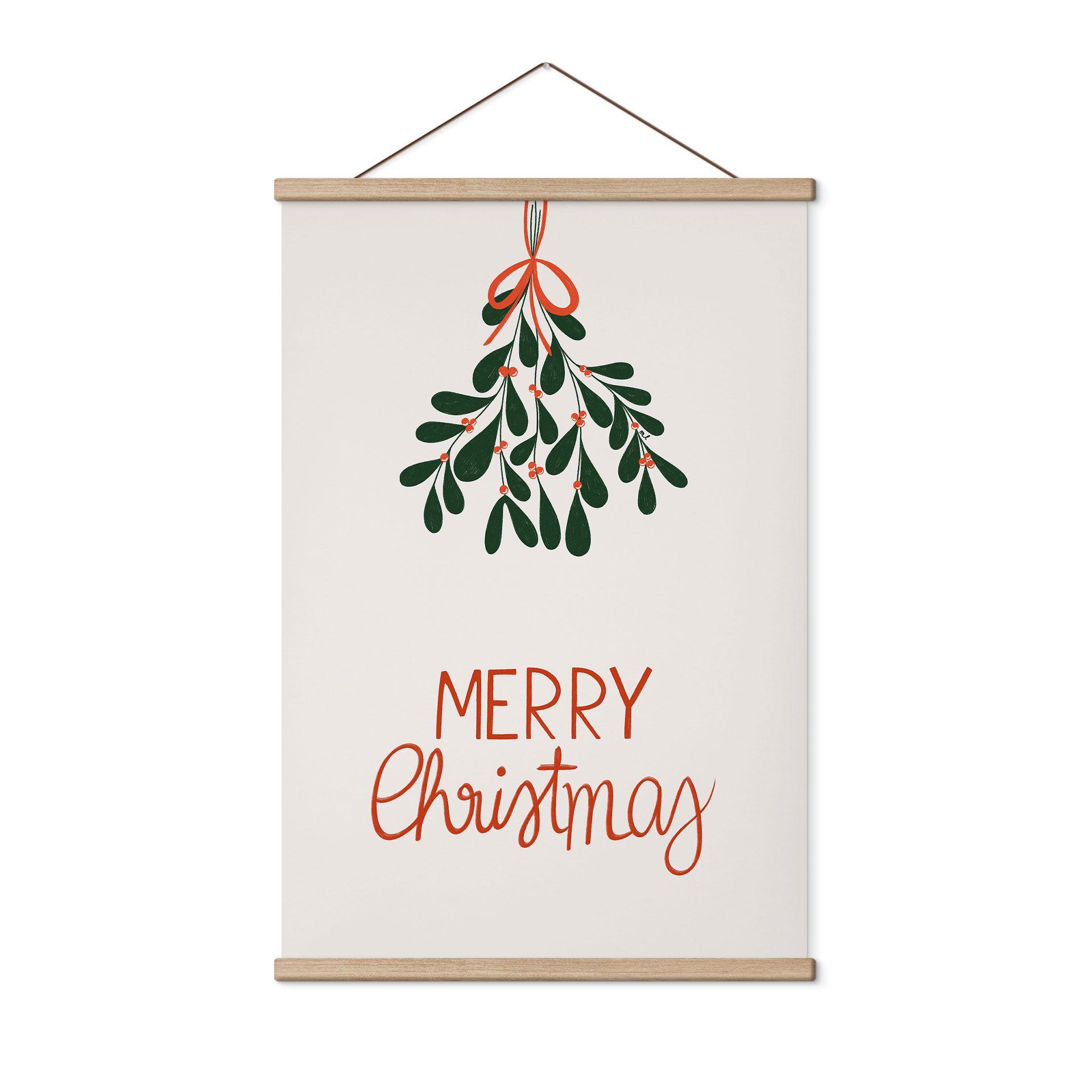 Póster de tela de Navidad - Feliz Navidad con muérdago - Lisboa