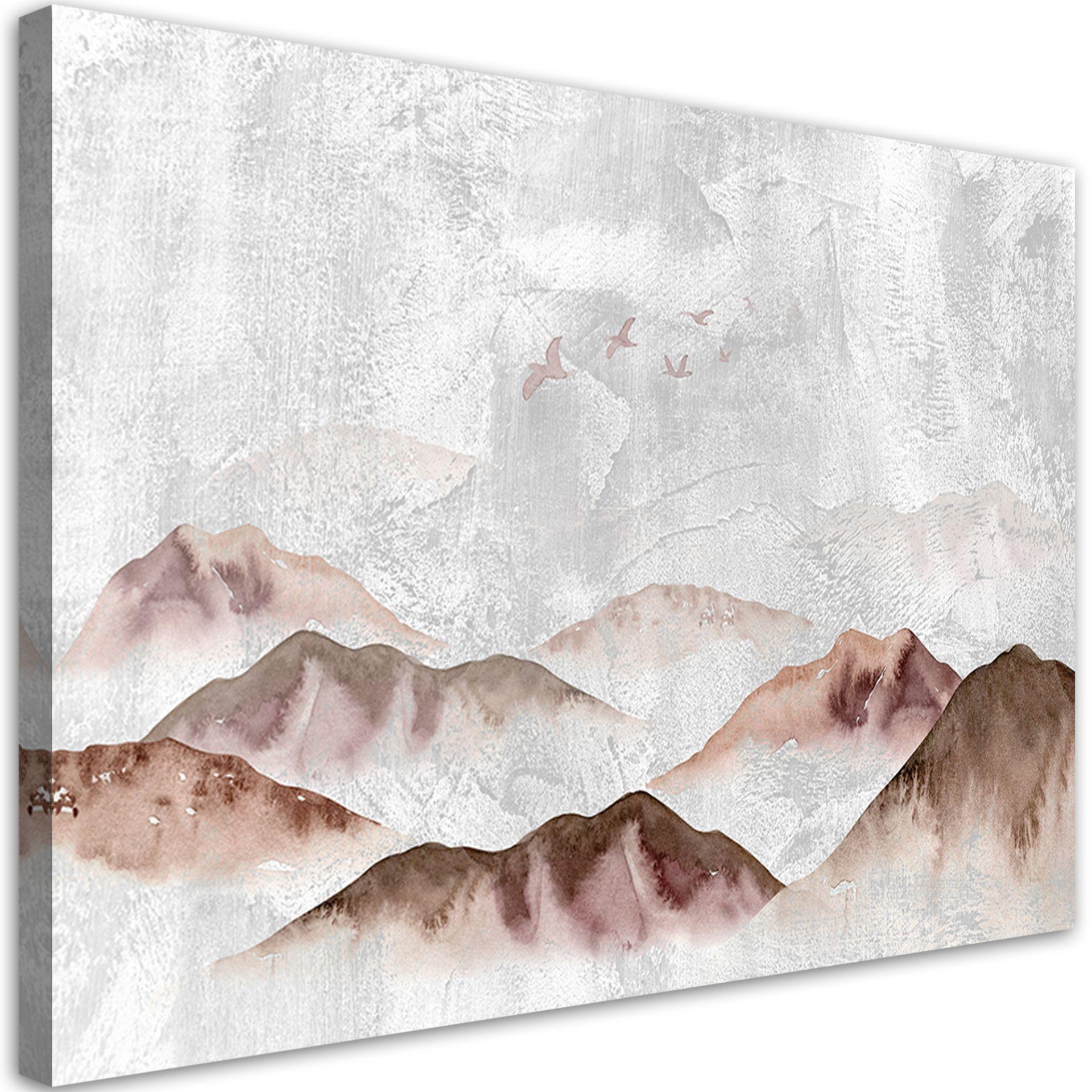 Canvasbillede, Boho-fugle over bjerge