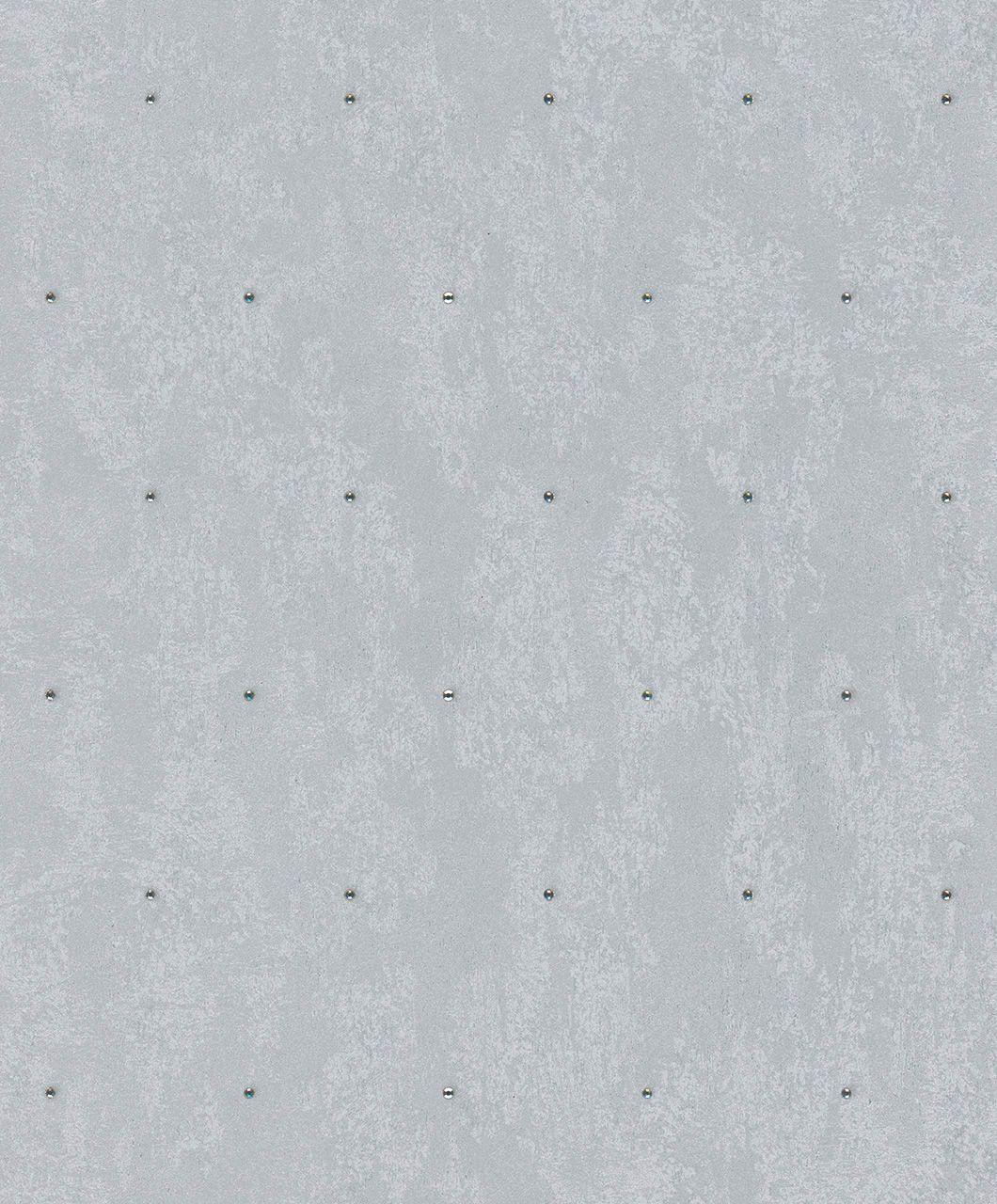 Ikke-vævet tapet i betonlook, rhinestones i metallook, moderne blankt i sølv 
