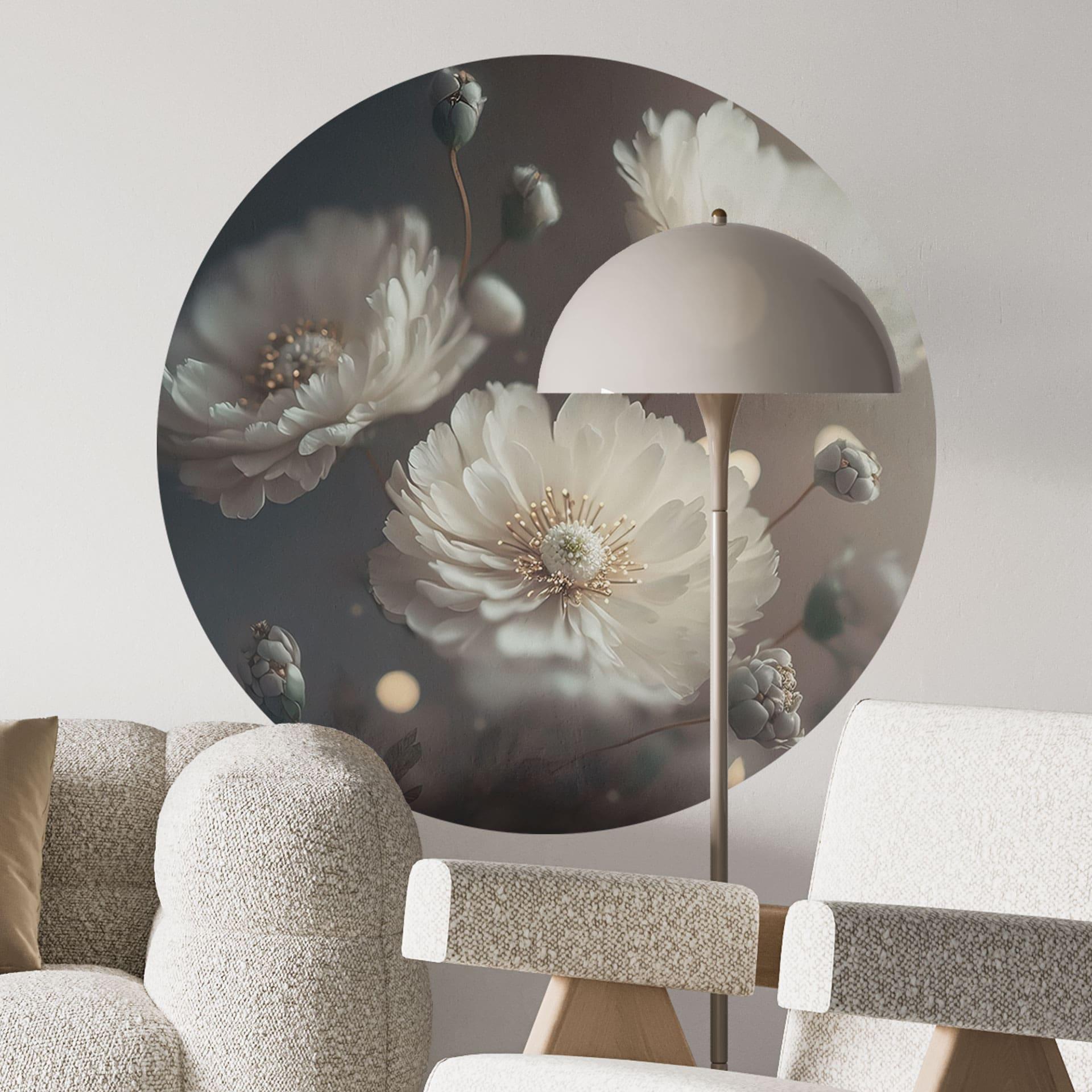 Vinilo decorativo Flores blancas con polvo de oro - Treechild - Redondo