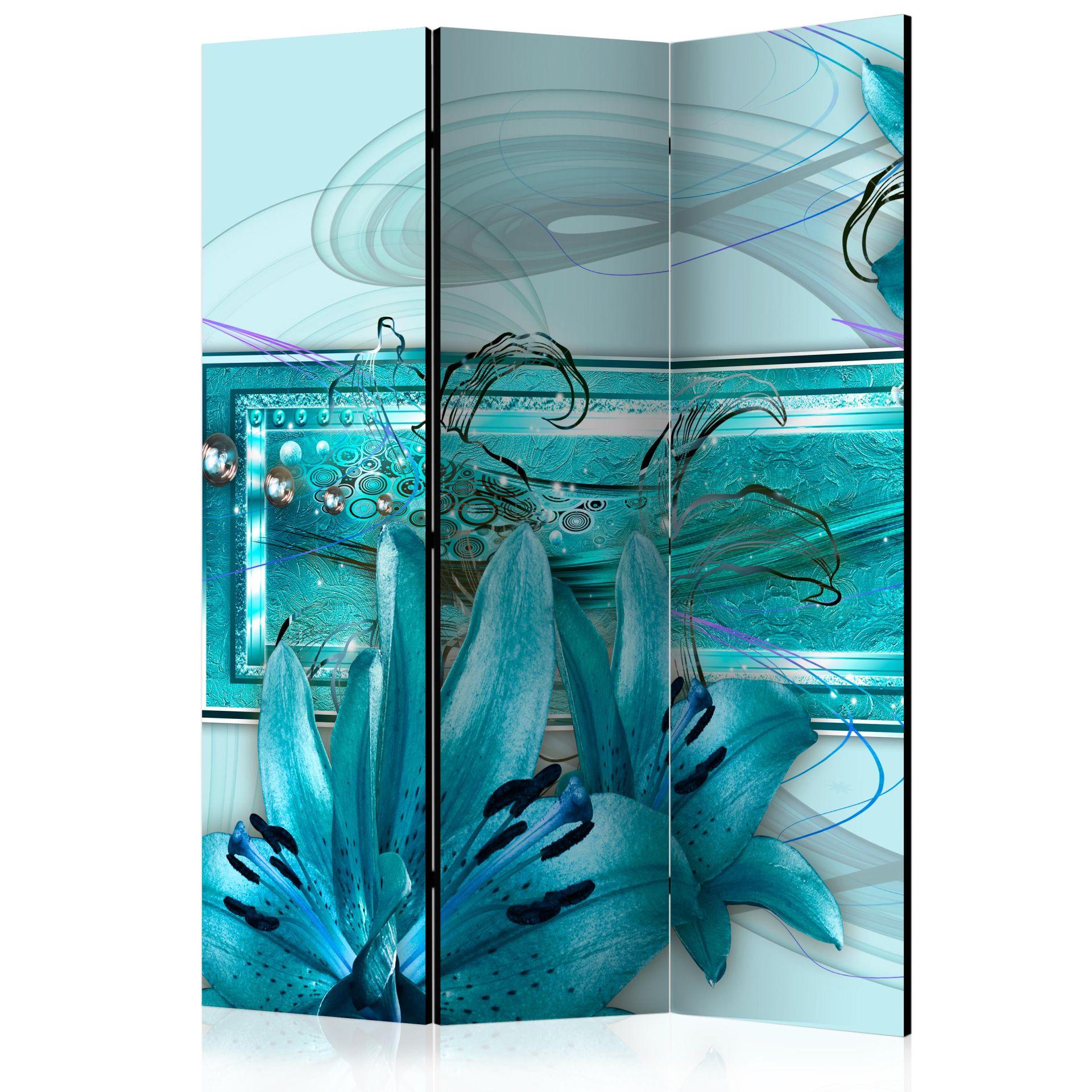 Screen room divider - Turkisblå idyl, 3-delt - 135x172 cm