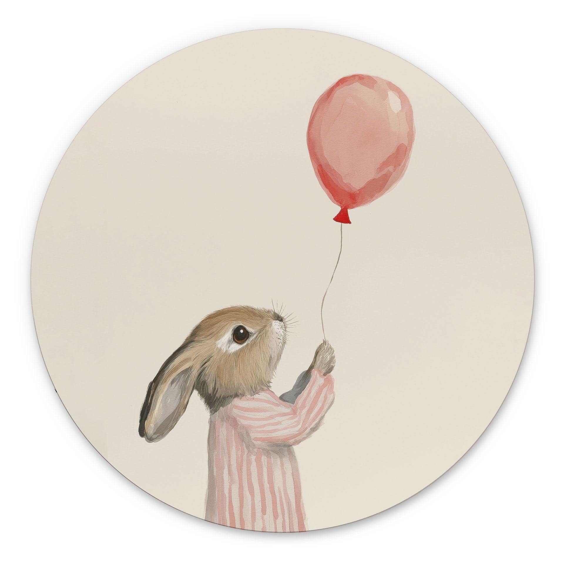 Billede Sød kanin med ballon - Treechild - rund – print på aluminium (Alu-Dibond)
