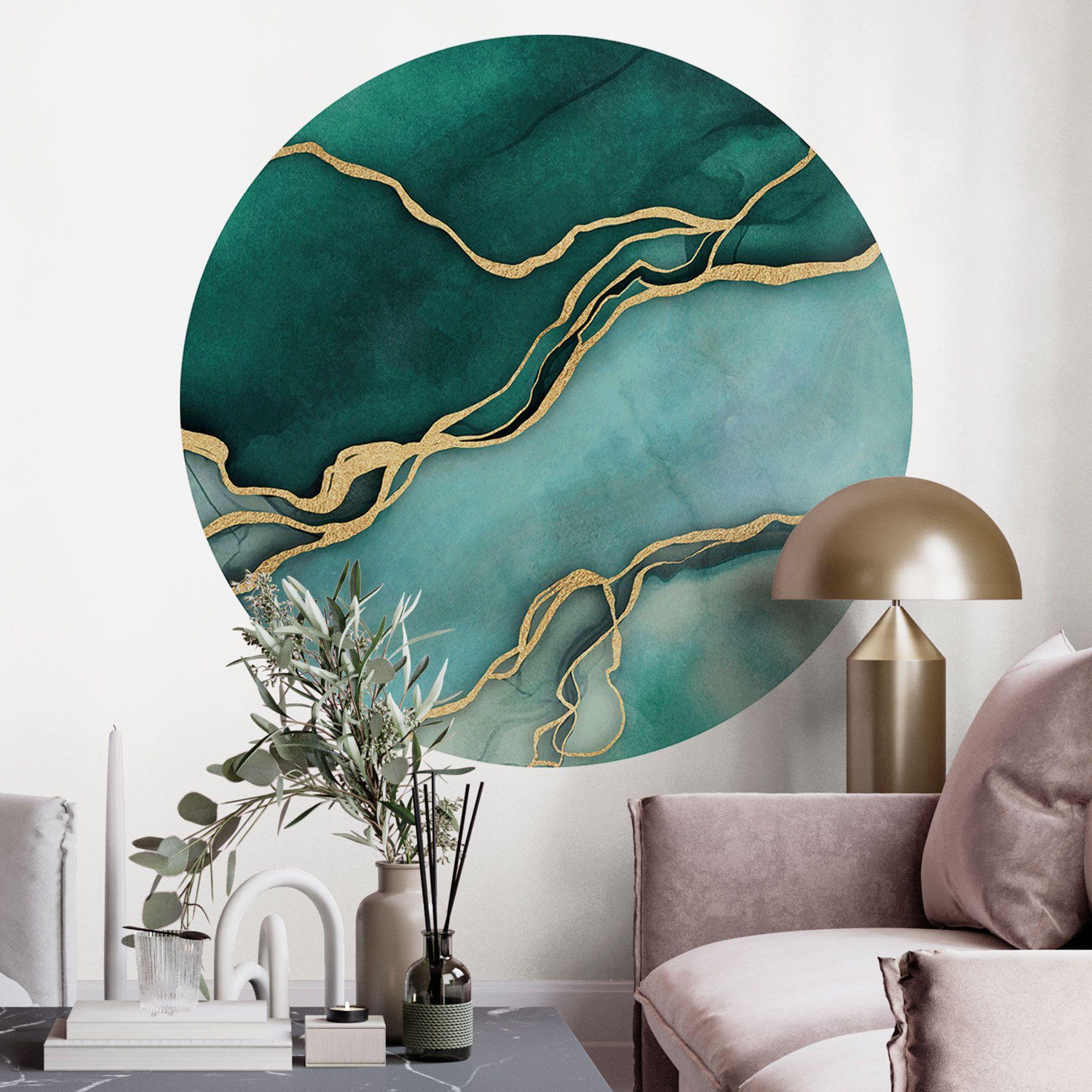 Vinilo decorativo de mármol verde dorado - Haase - Redondo