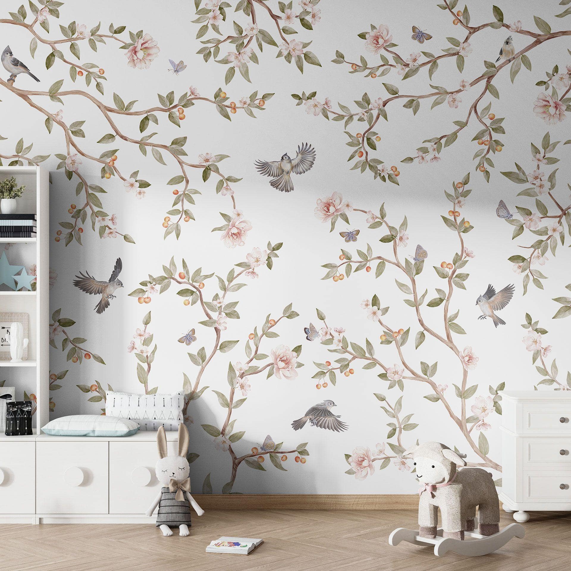 Fotomural naturaleza - rosal con pájaros - Kikki Belle