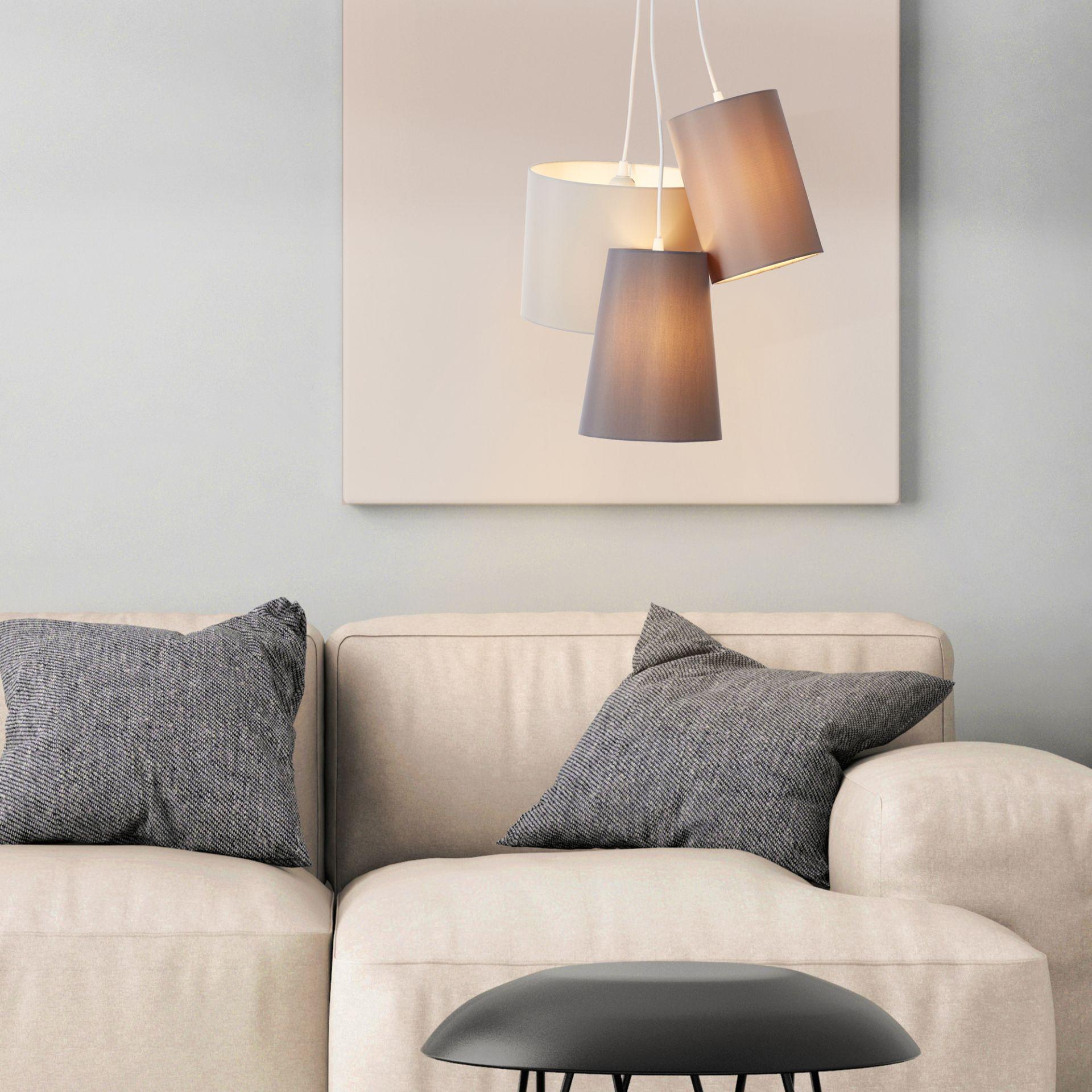 Pendelleuchte Sarah, grau, 105 x 44 cm, Textil Pendellampe, dimmbar