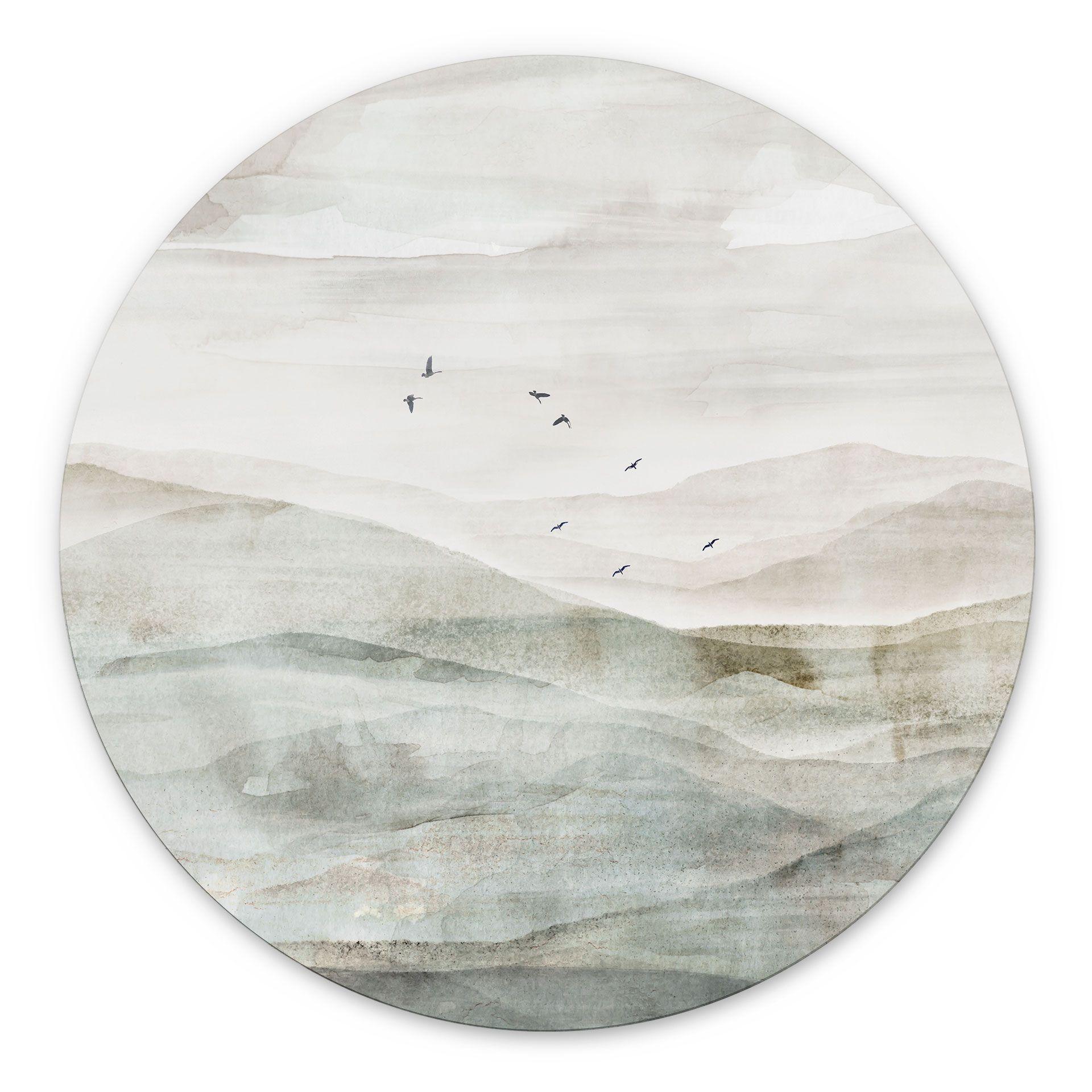 Wanddecoratie Mistig berglandschap aquarel - Ms Tiff - Alu-Dibond Rond